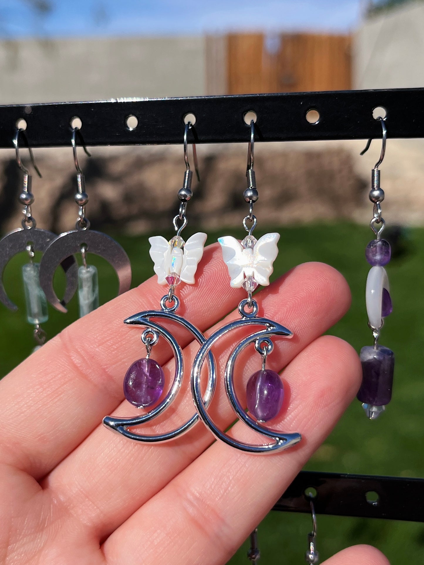 Amethyst & Butterfly Shell Earrings