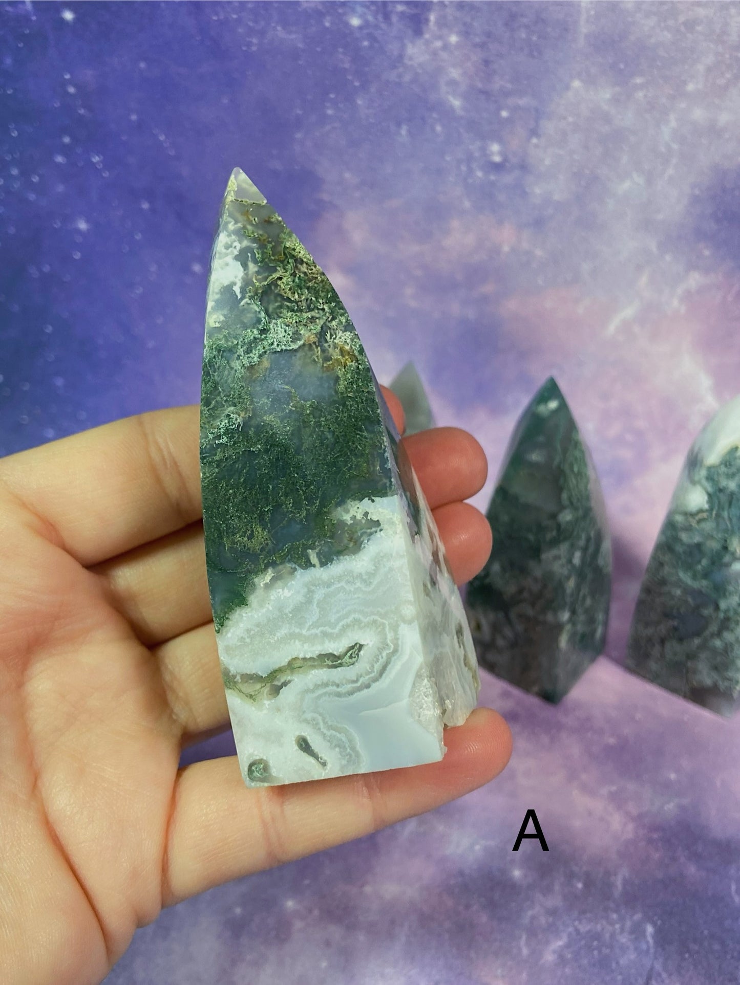 Moss Agate Flame Tower