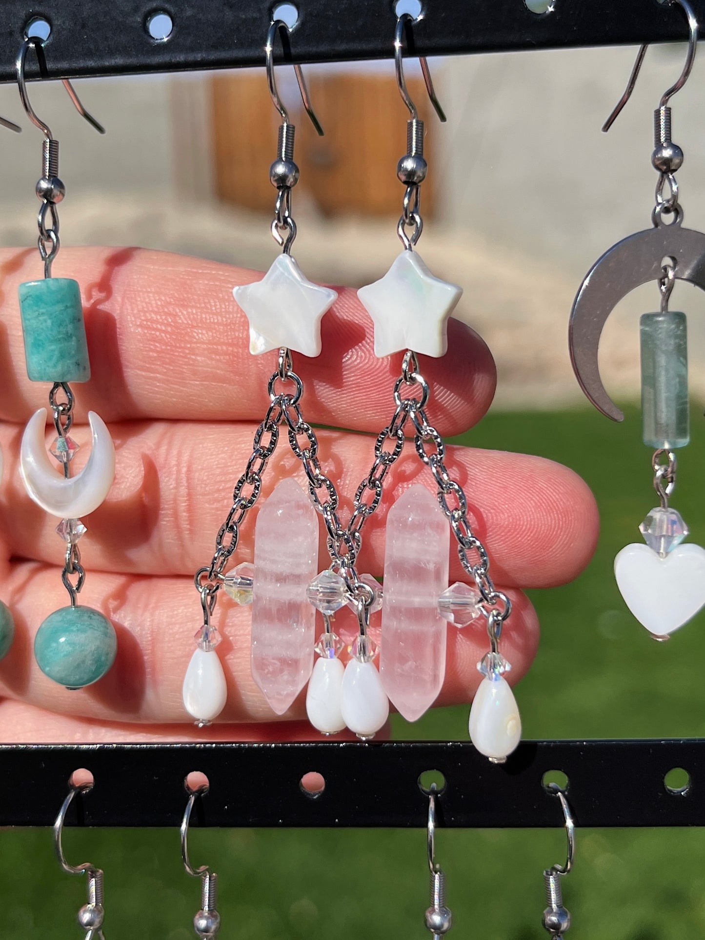 Rose Quartz & Star Shell Earrings