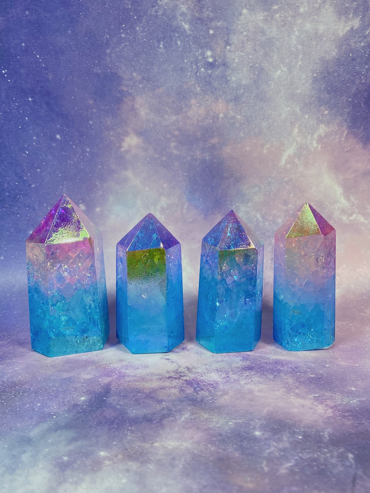Pink/Blue Aura Crackle Quartz Tower