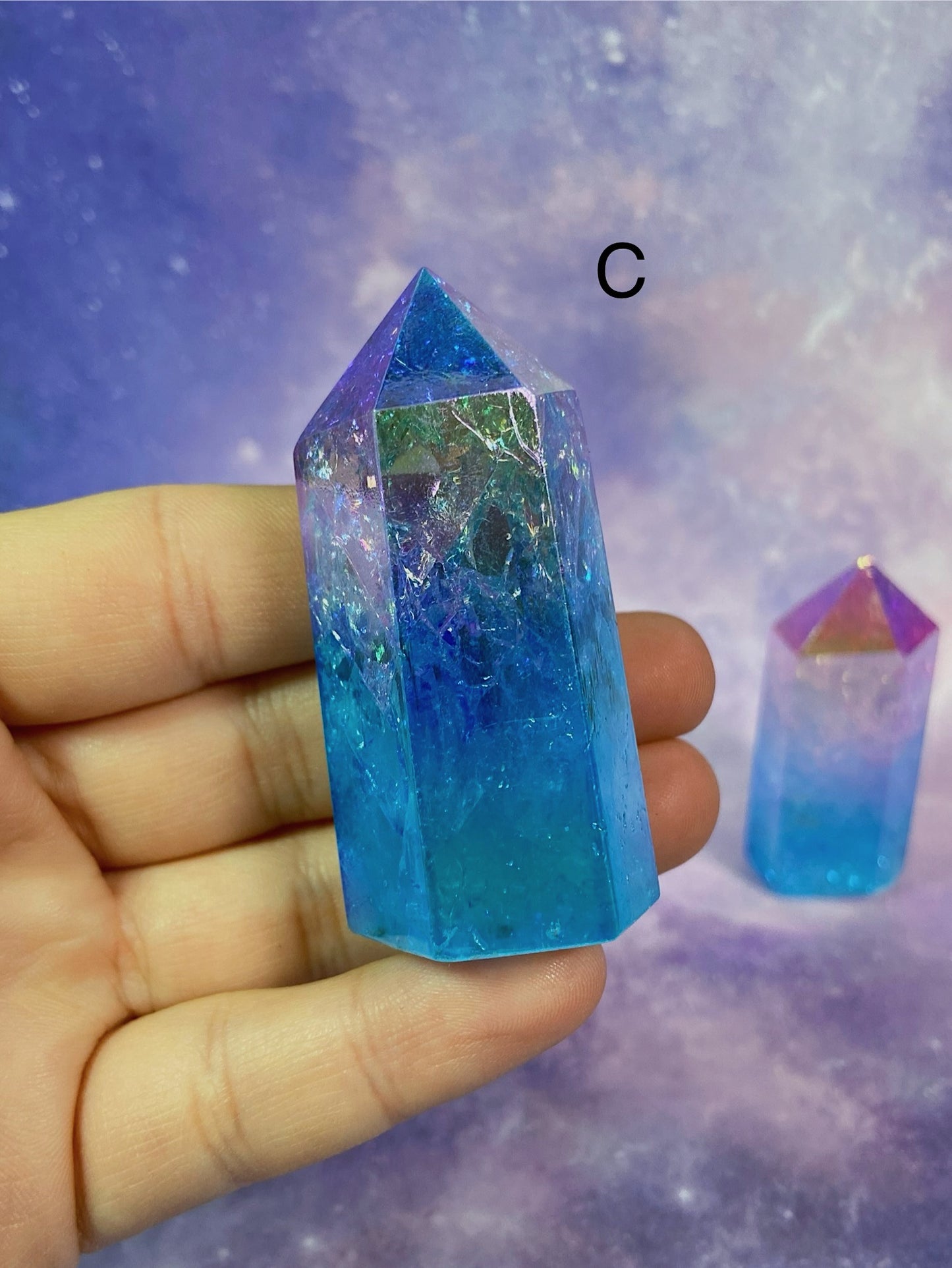 Pink/Blue Aura Crackle Quartz Tower