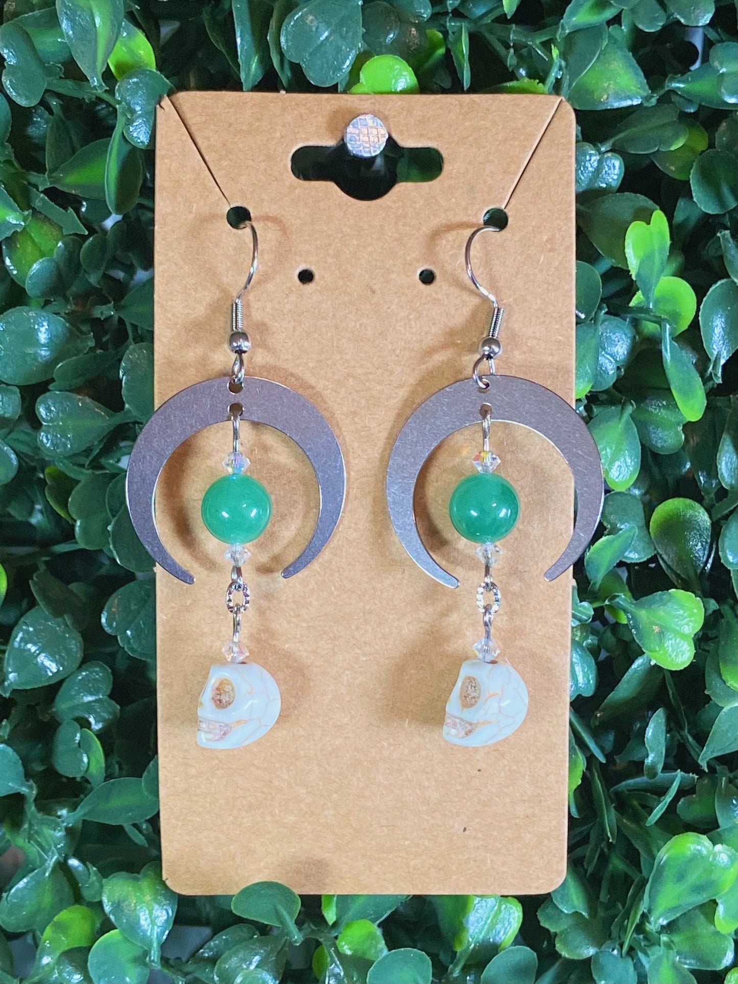 Green Aventurine Skull Earrings