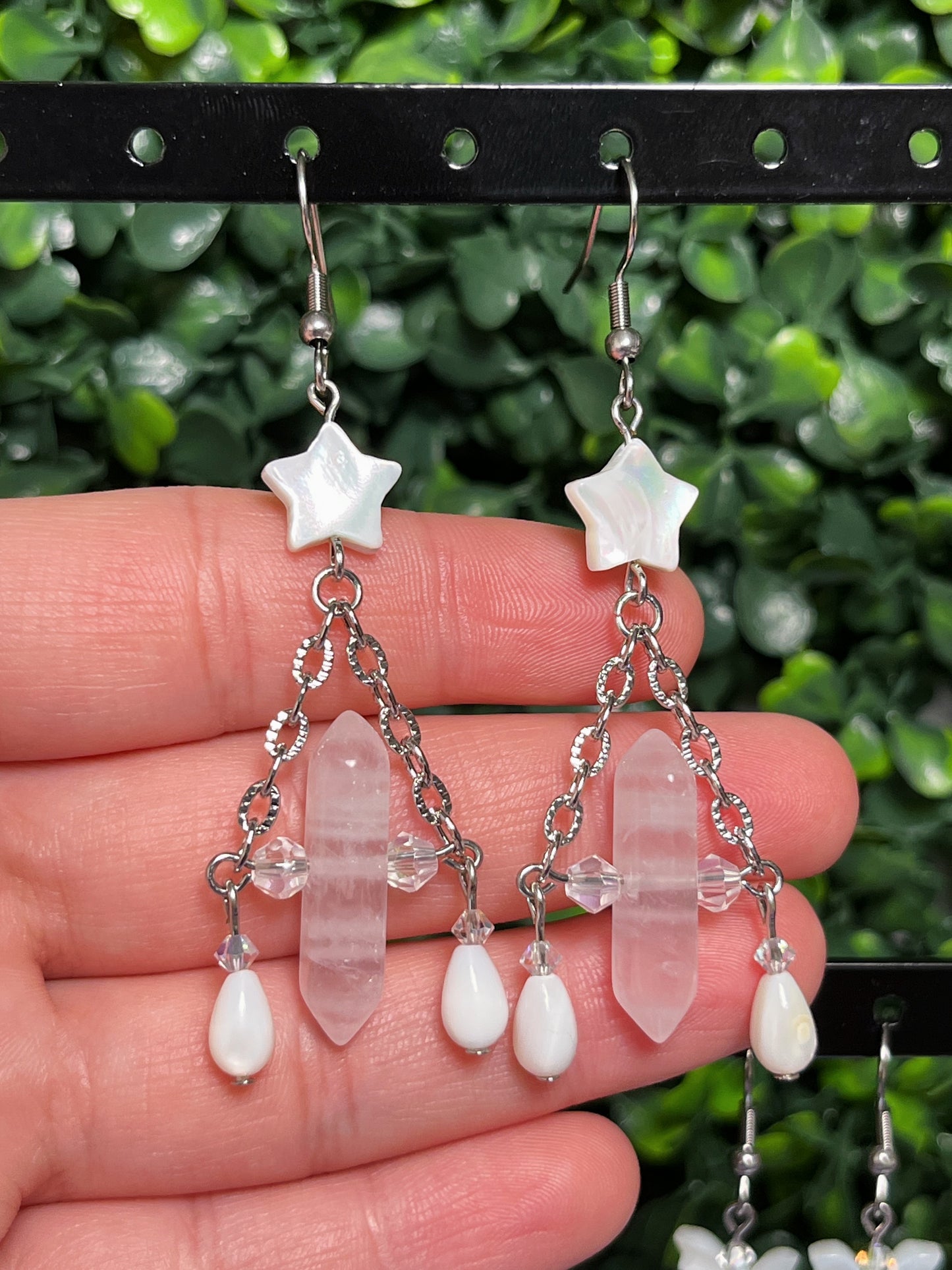 Rose Quartz & Star Shell Earrings