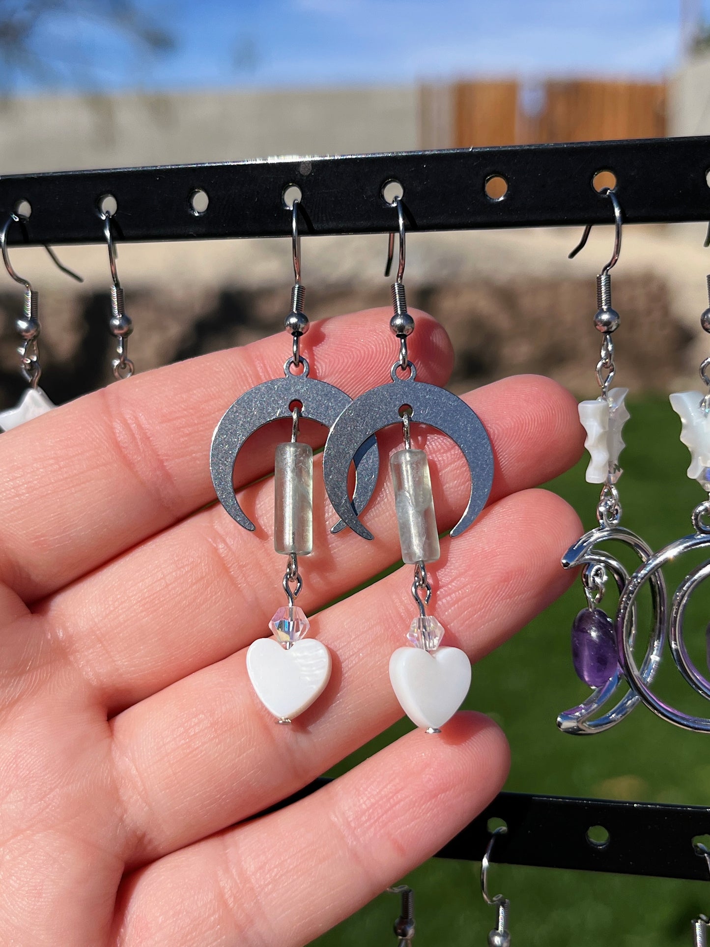 Fluorite & Heart Shell Earrings