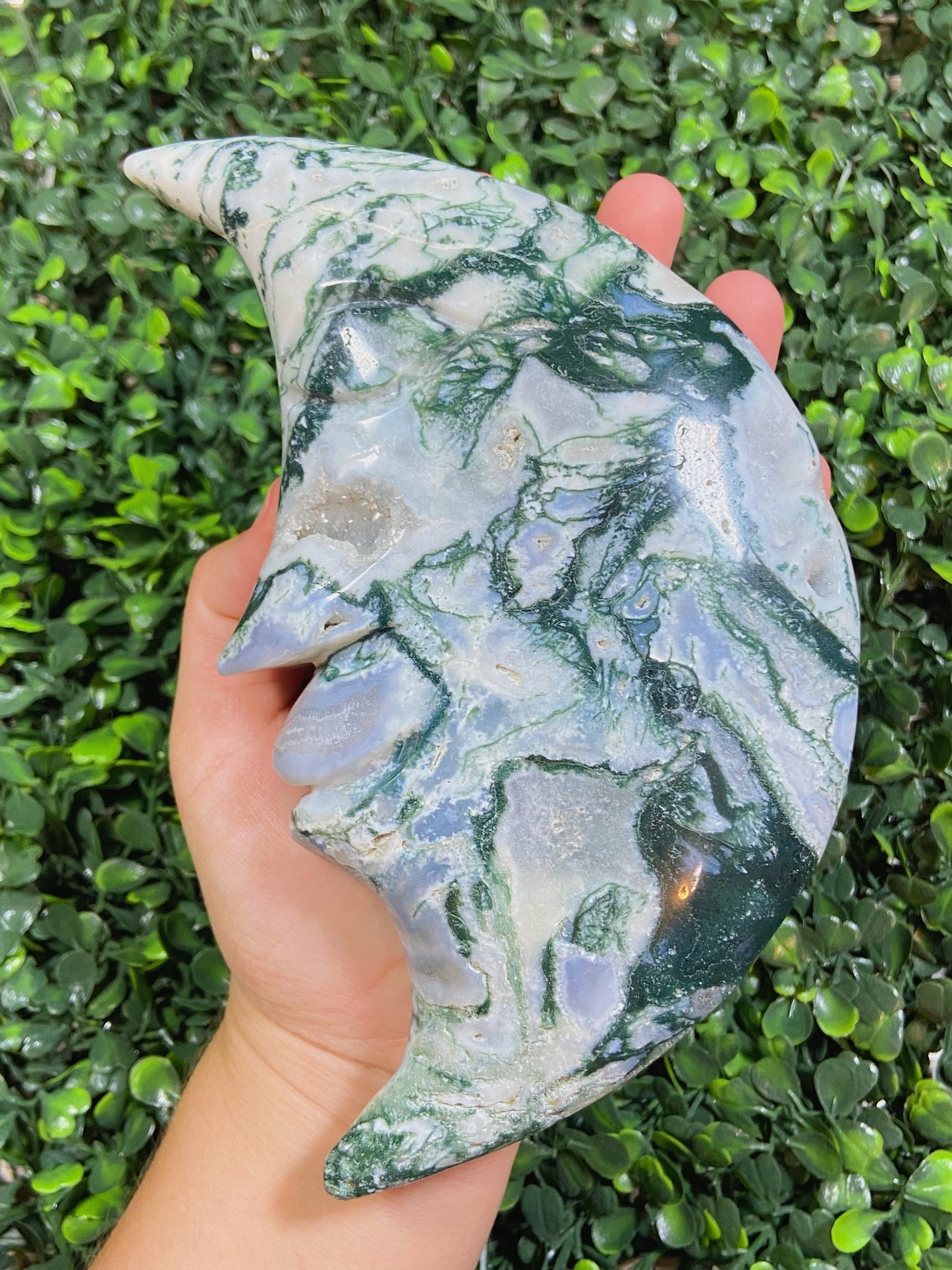 Big Moss Agate Moon Carving