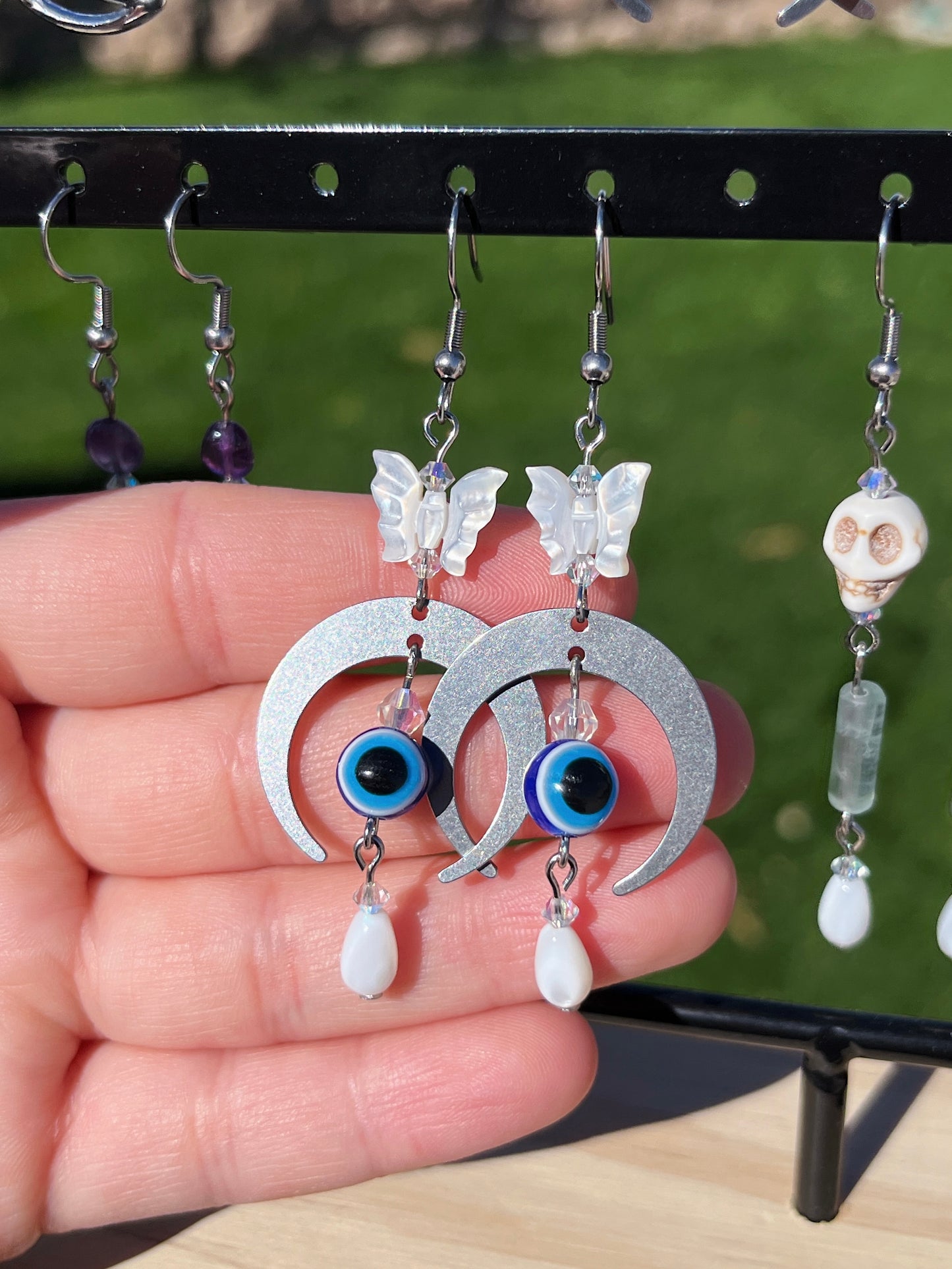 Shell Butterfly & Evil Eye Protection Earrings