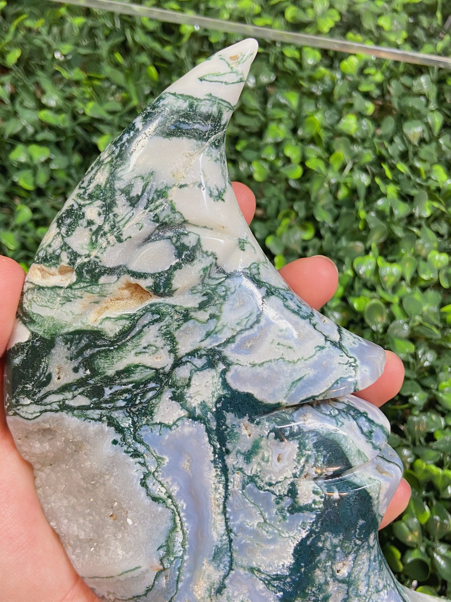 Big Moss Agate Moon Carving