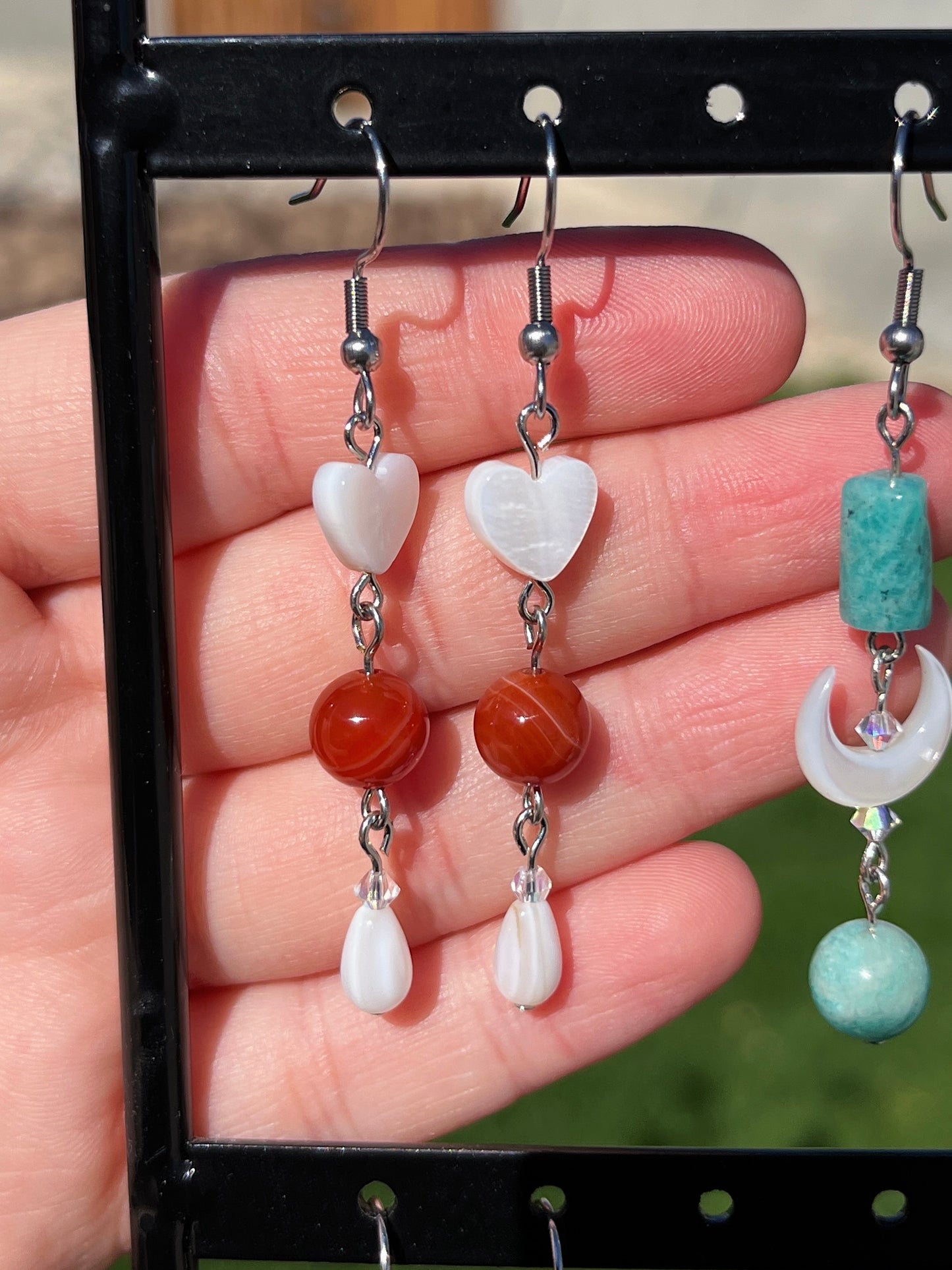 Carnelian & Shell Heart Earrings