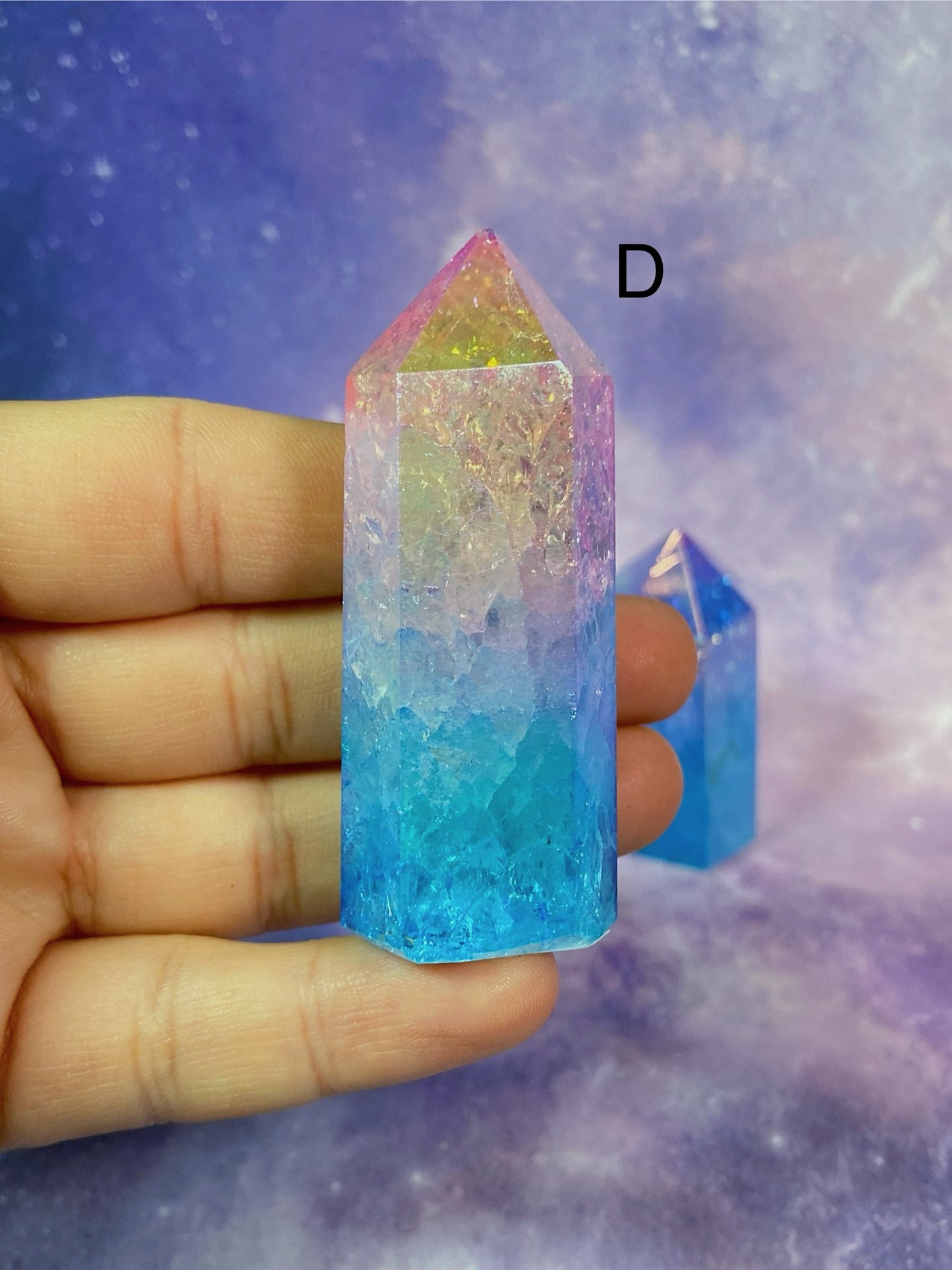 Pink/Blue Aura Crackle Quartz Tower
