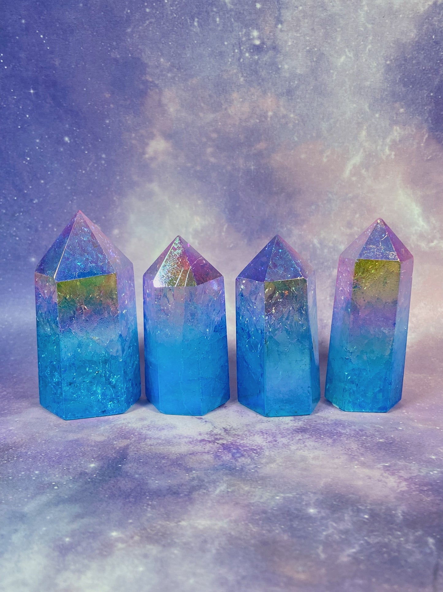 Pink/Blue Aura Crackle Quartz Tower