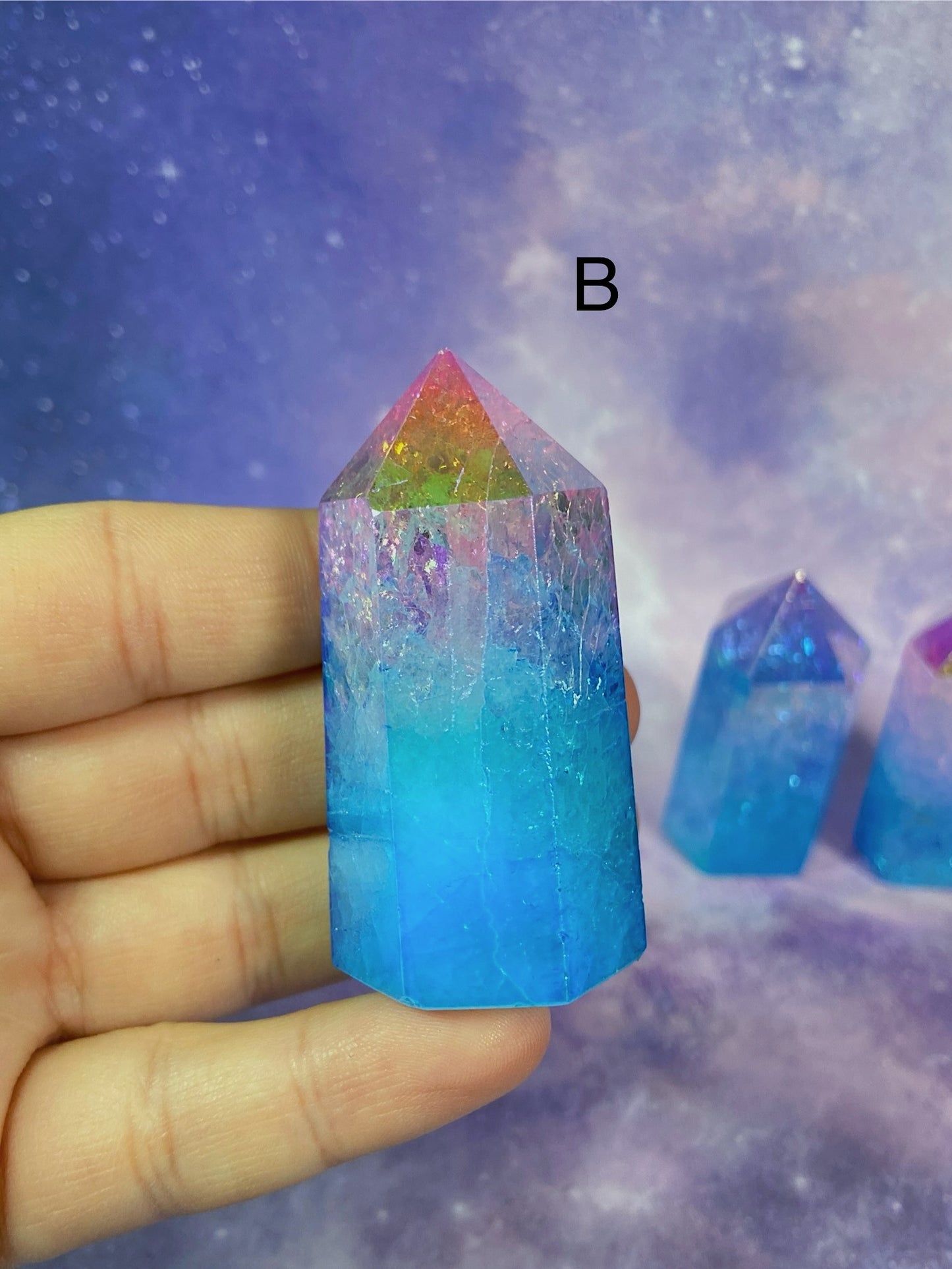 Pink/Blue Aura Crackle Quartz Tower