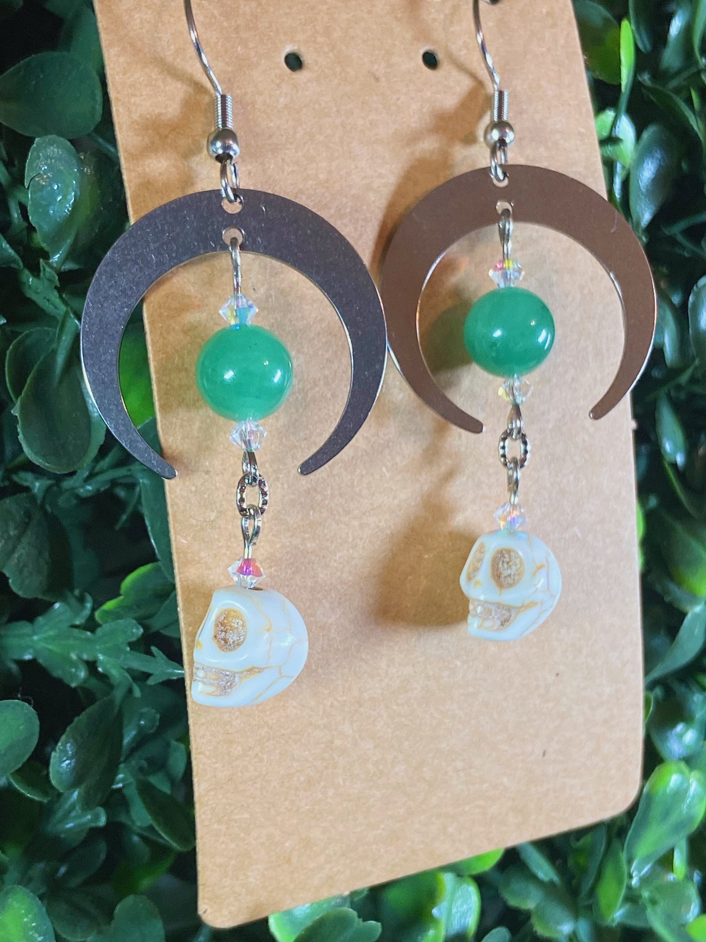 Green Aventurine Skull Earrings