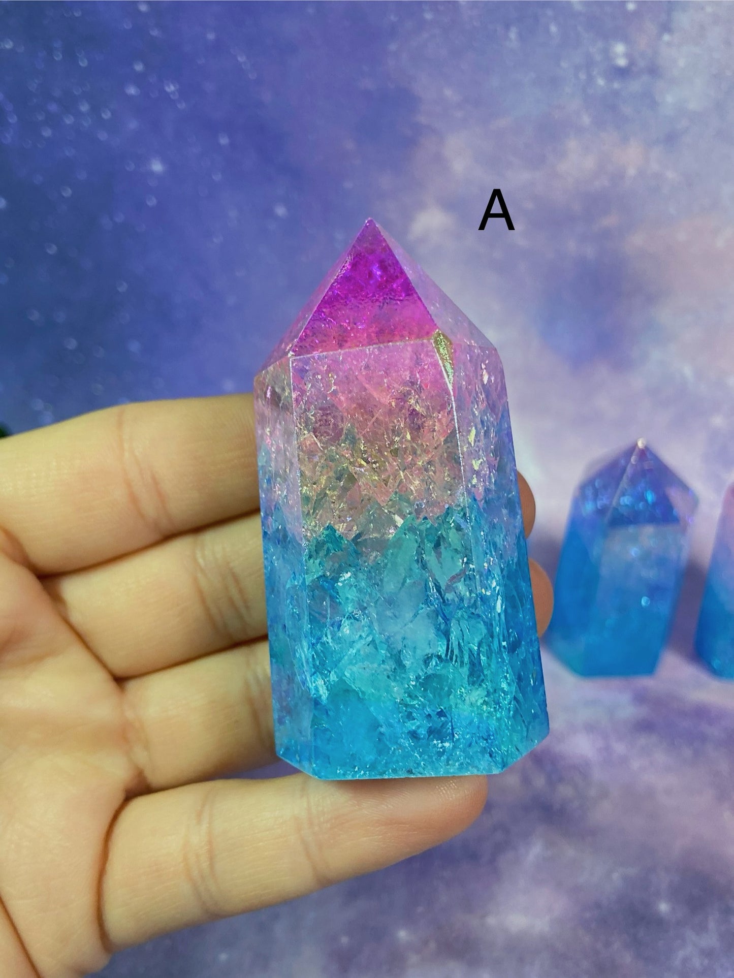 Pink/Blue Aura Crackle Quartz Tower