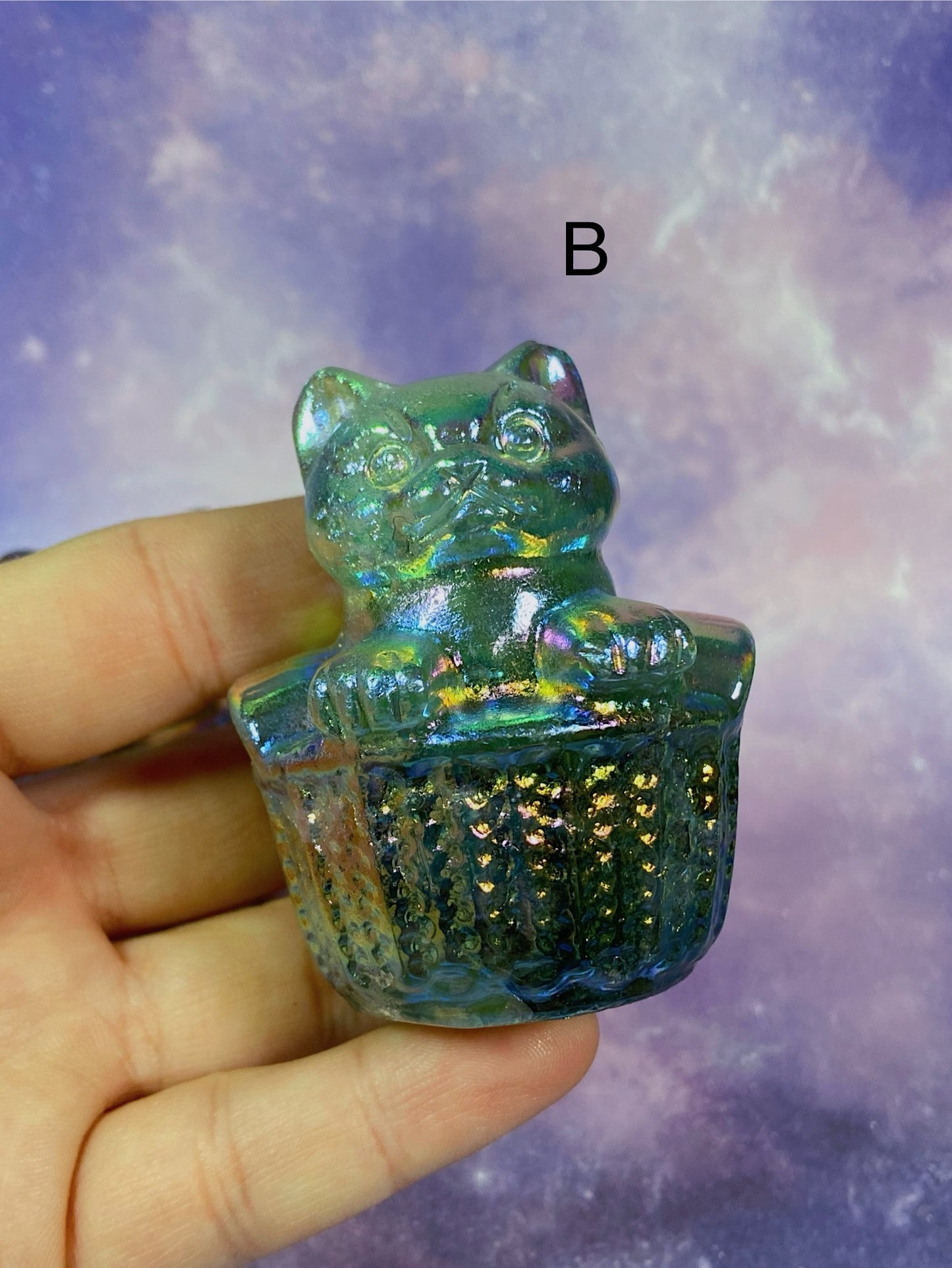 Aura Fluorite Kitty in Basket