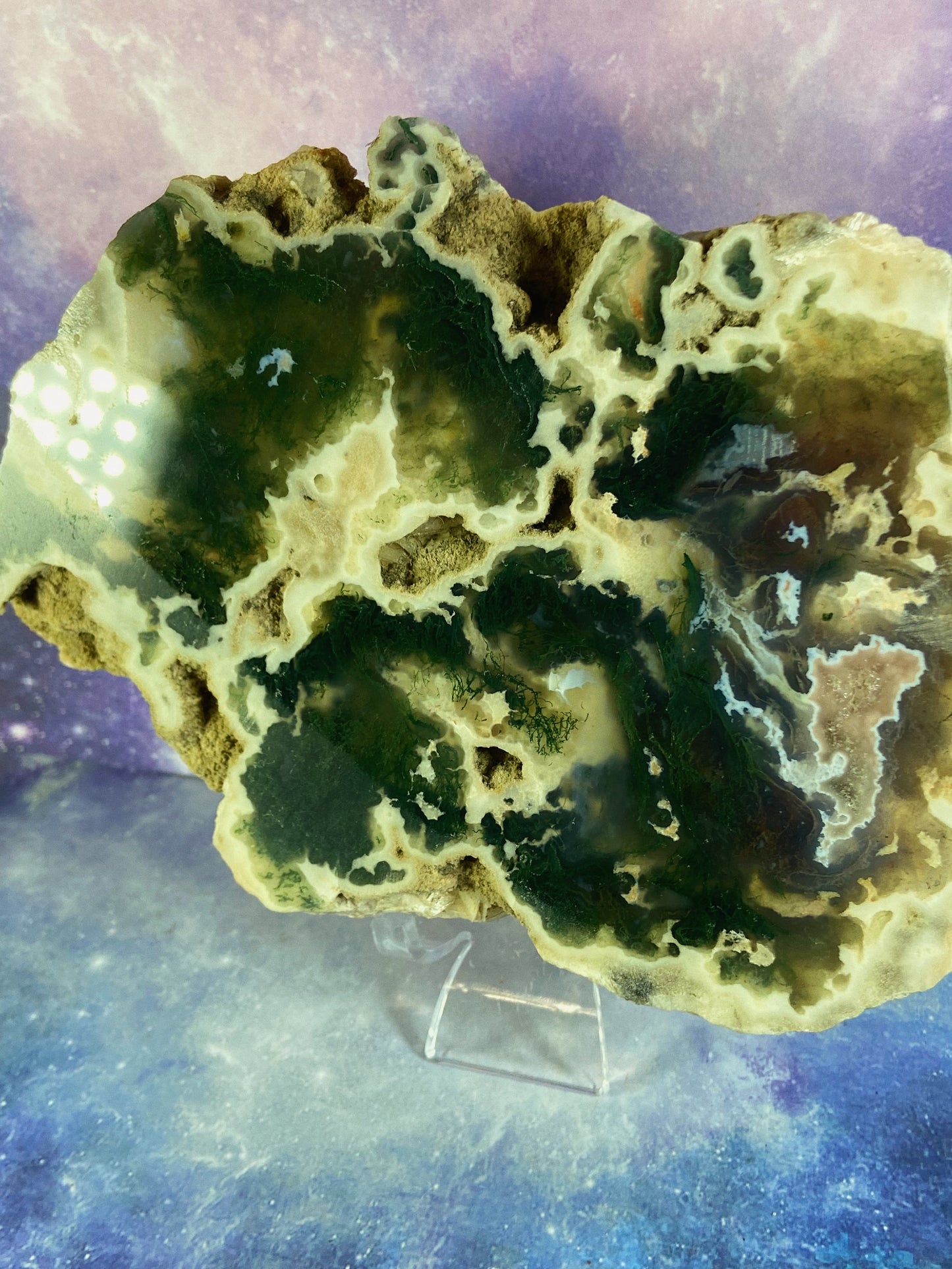 Moss Agate Geode Slice