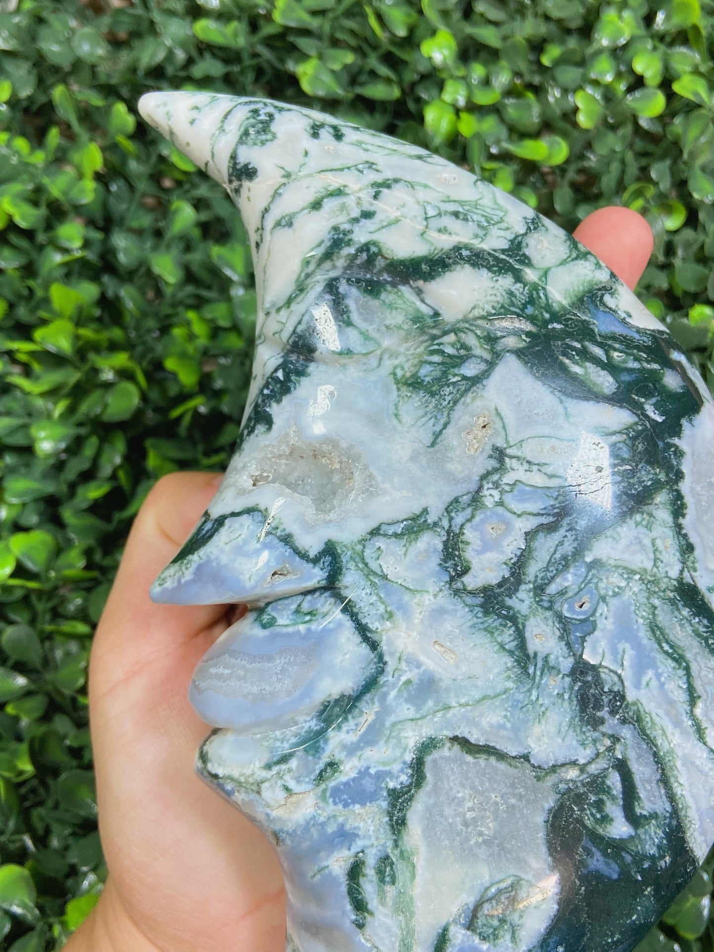 Big Moss Agate Moon Carving