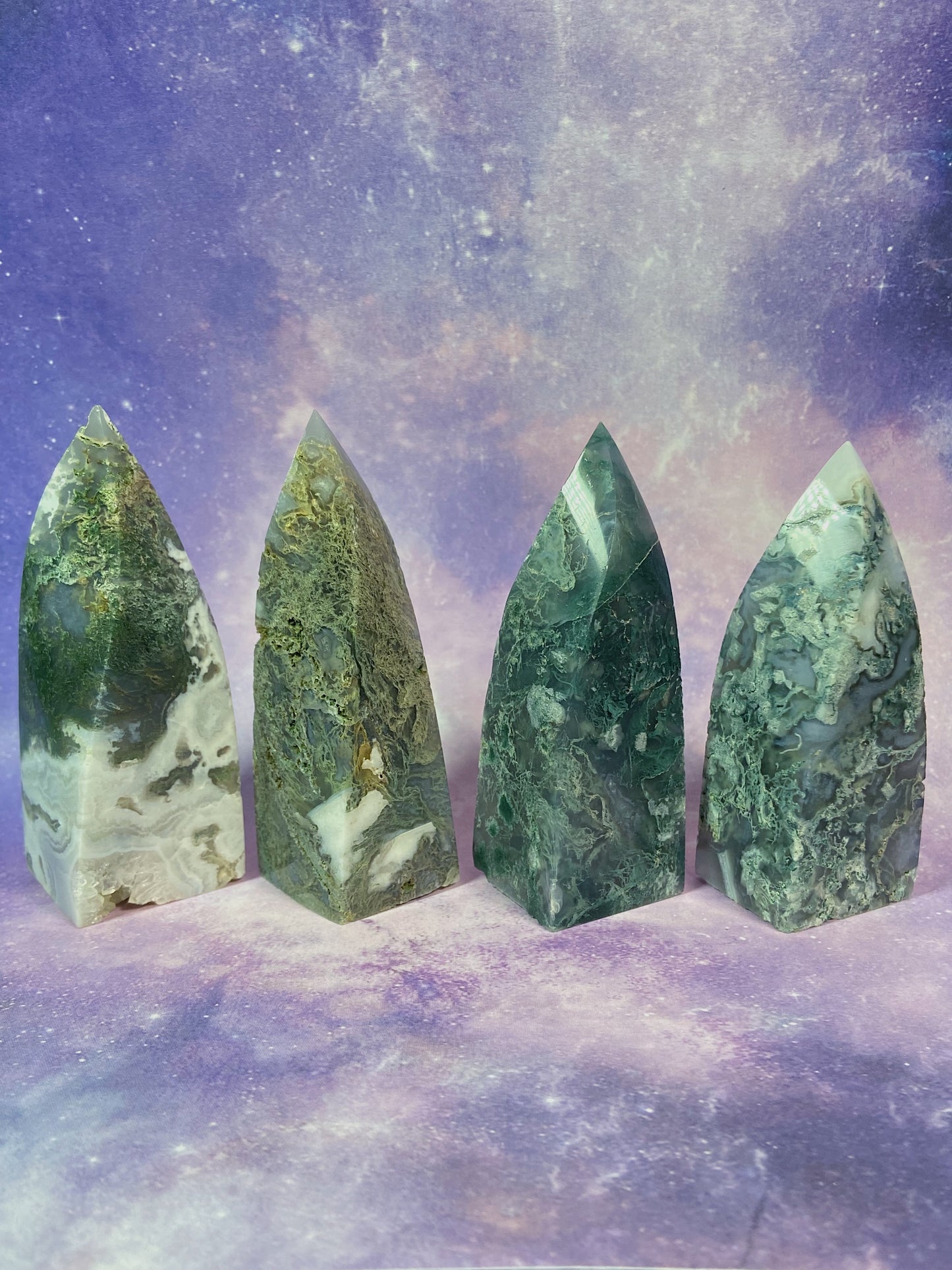Moss Agate Flame Tower