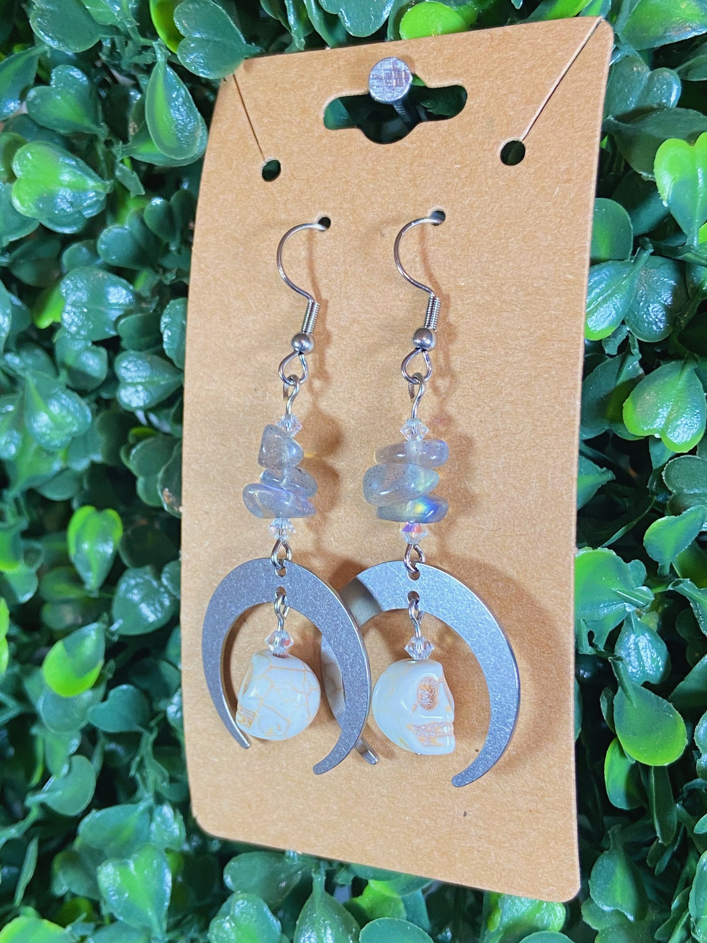 Labradorite Skull Earrings