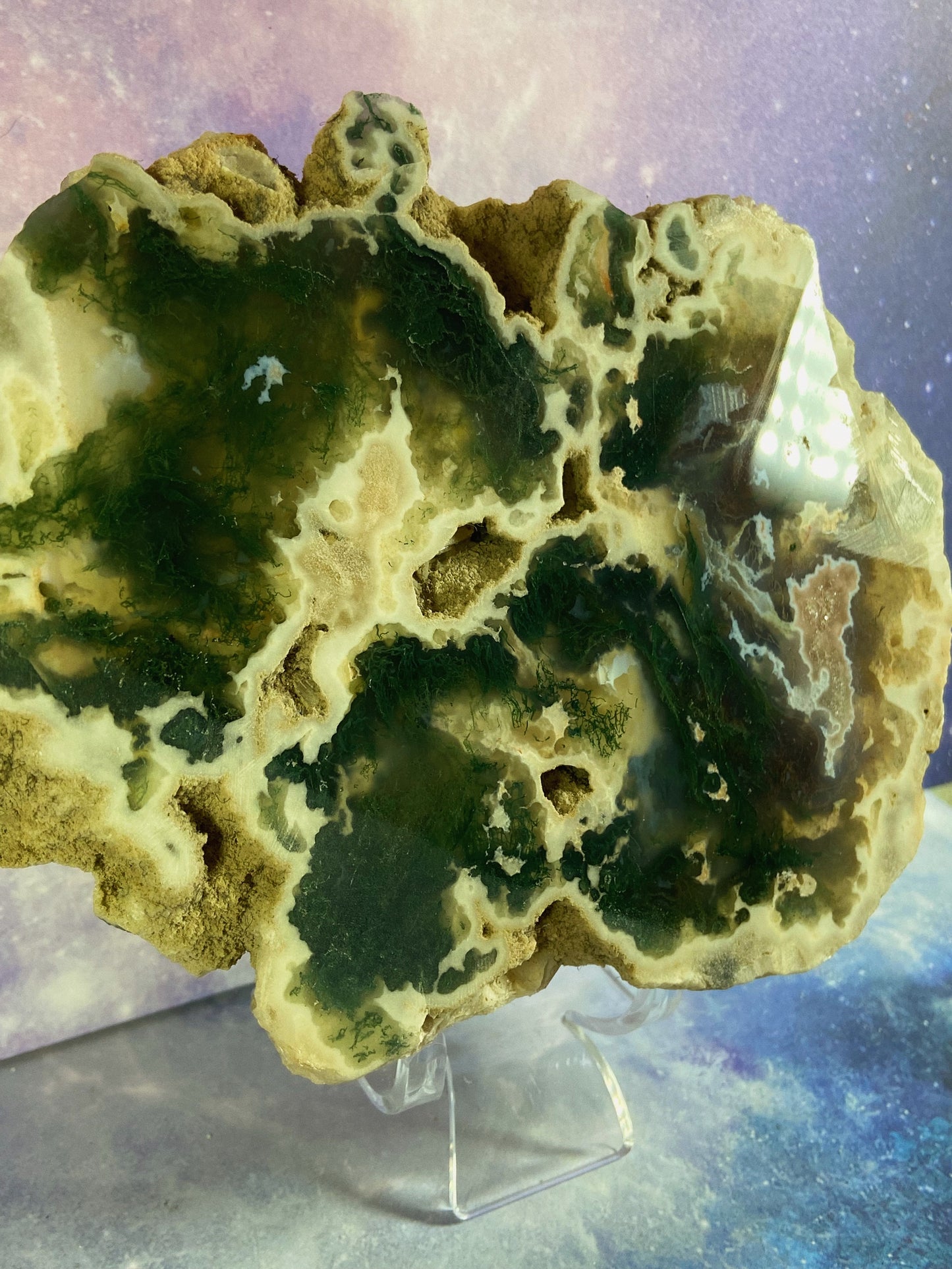 Moss Agate Geode Slice