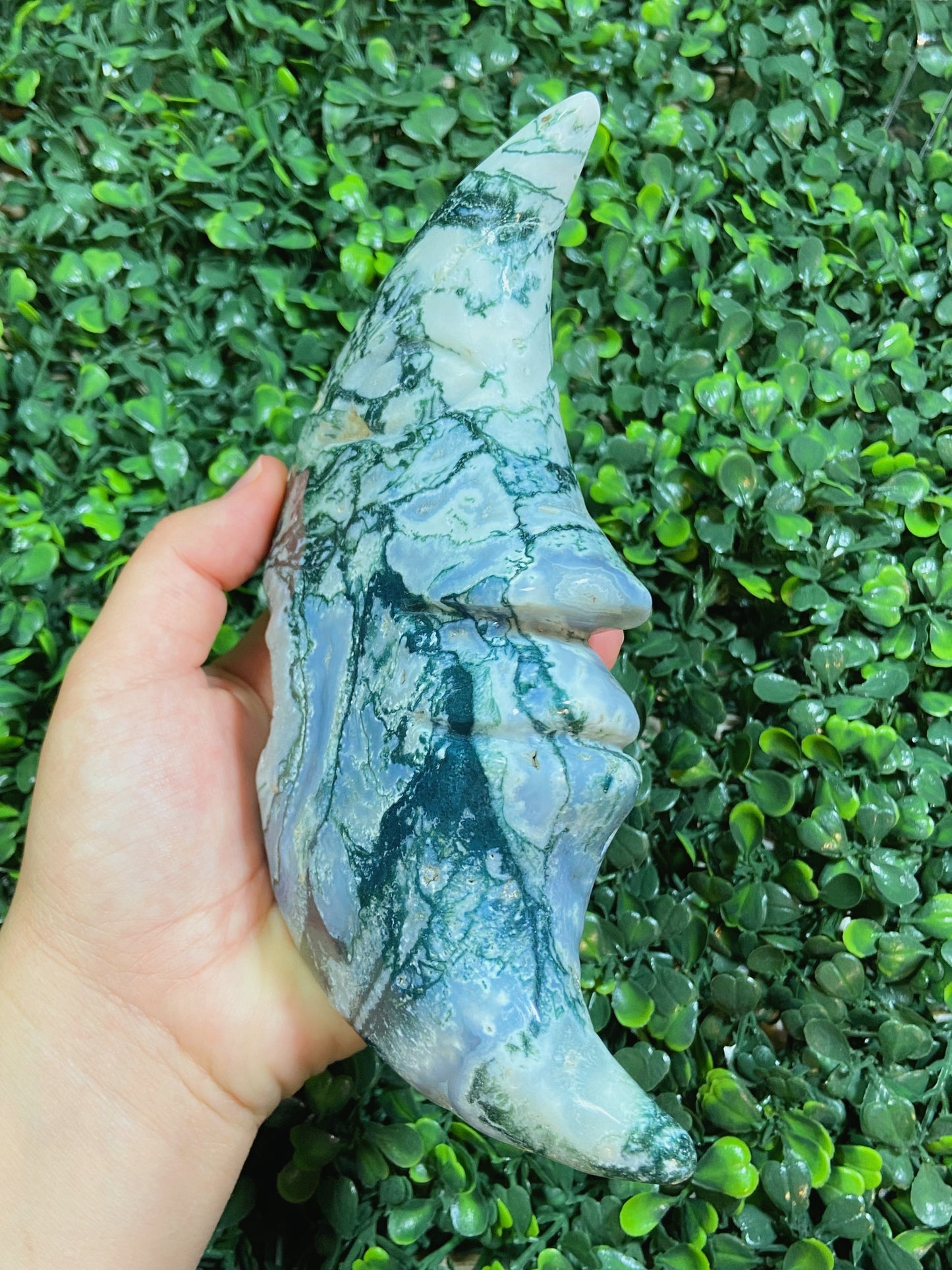 Big Moss Agate Moon Carving