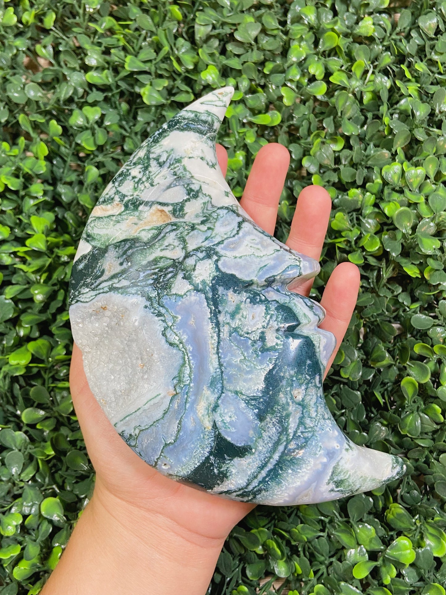 Big Moss Agate Moon Carving