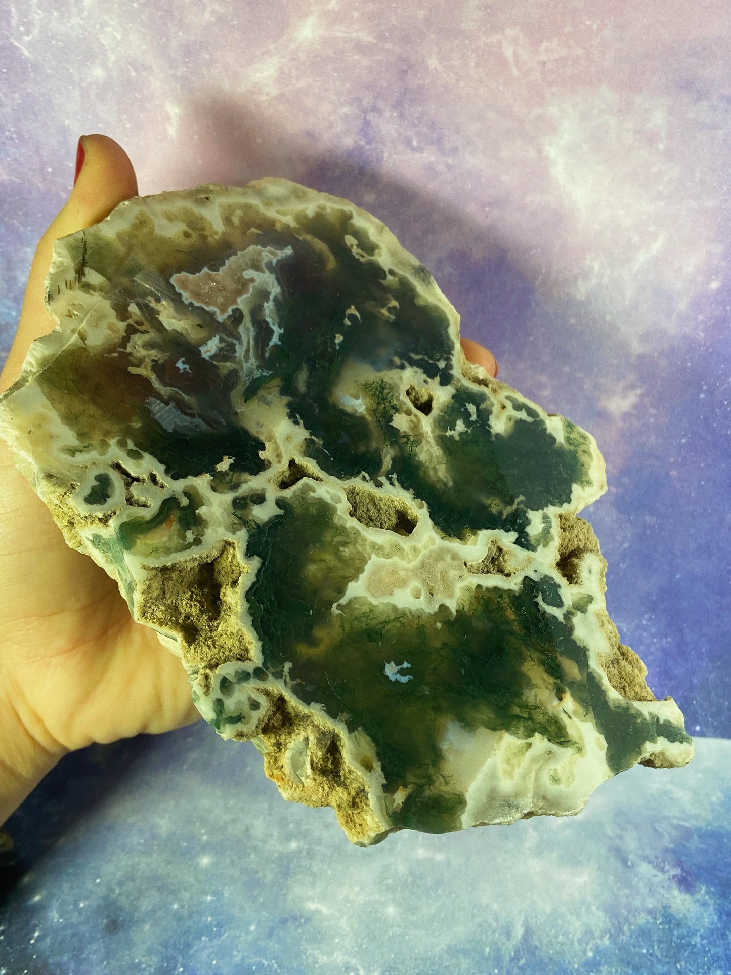 Moss Agate Geode Slice