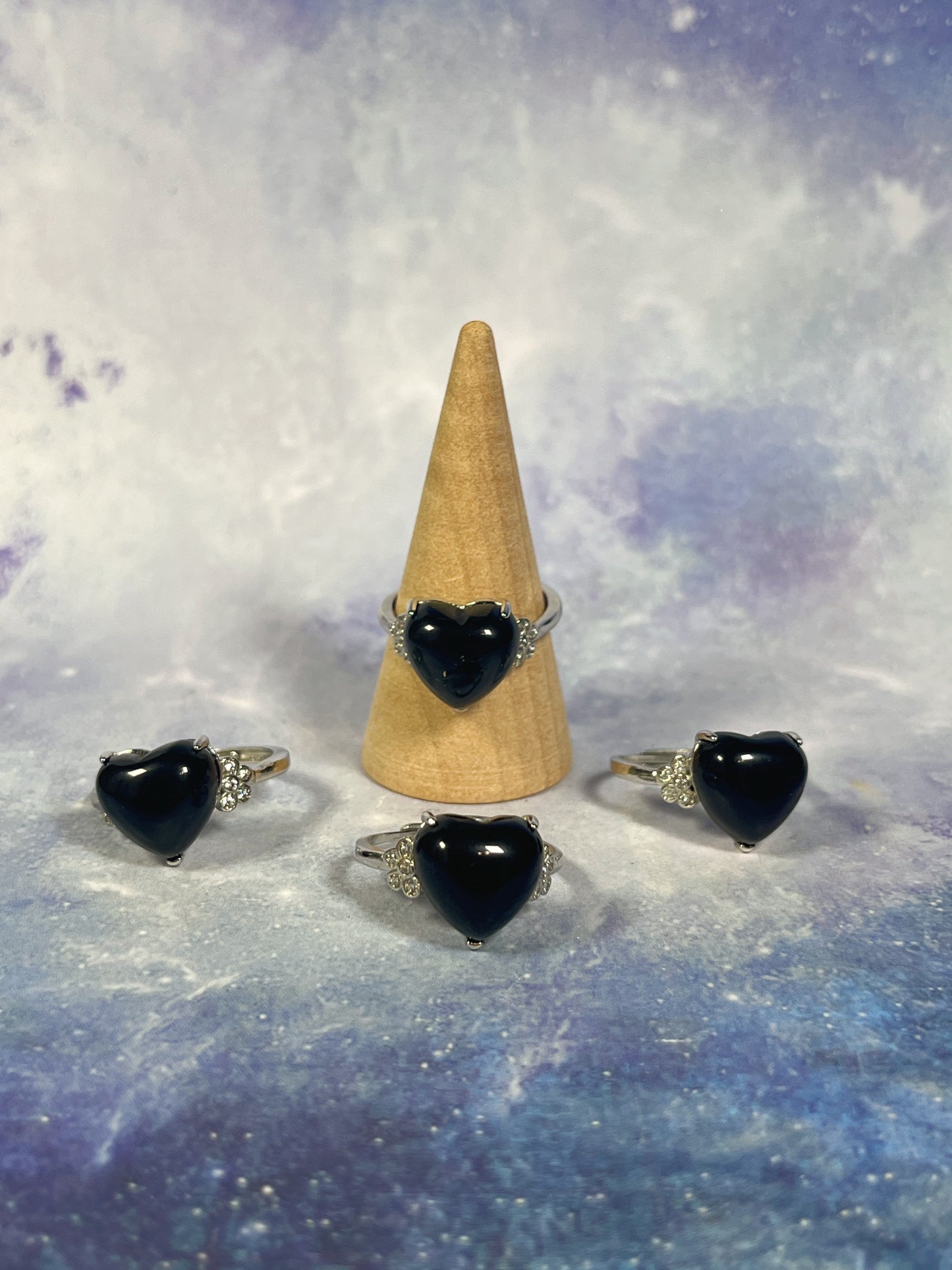 Rainbow Obsidian Heart Ring