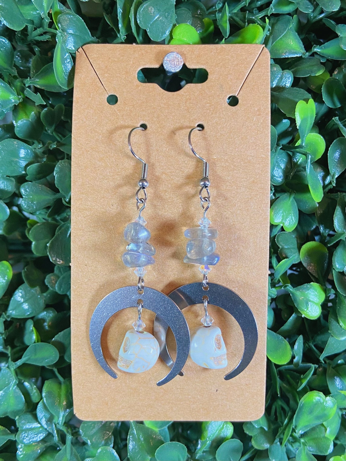 Labradorite Skull Earrings