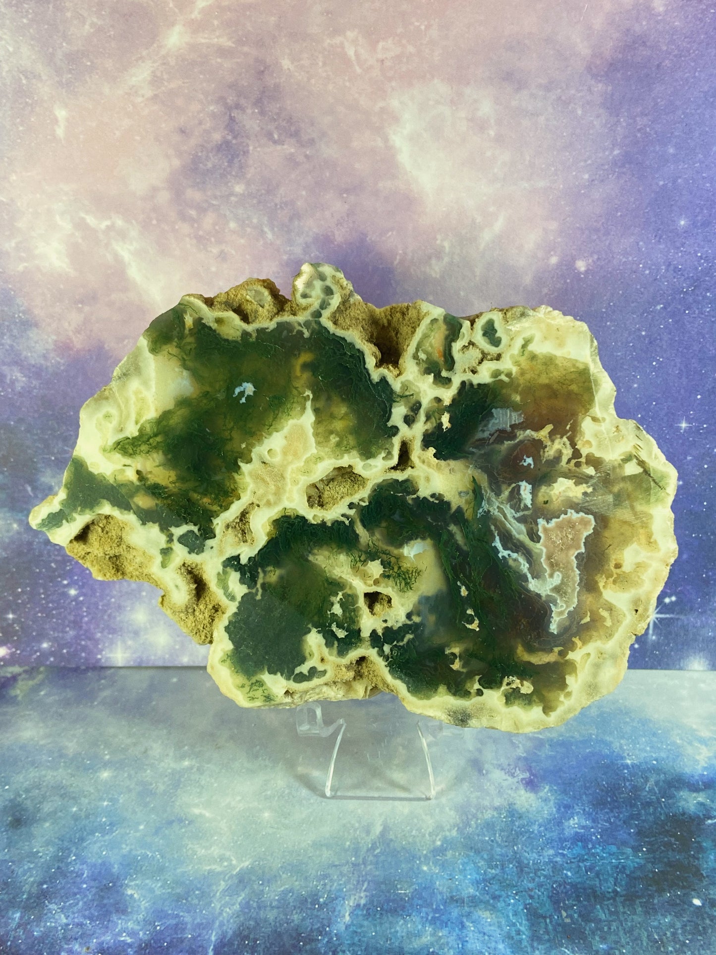 Moss Agate Geode Slice