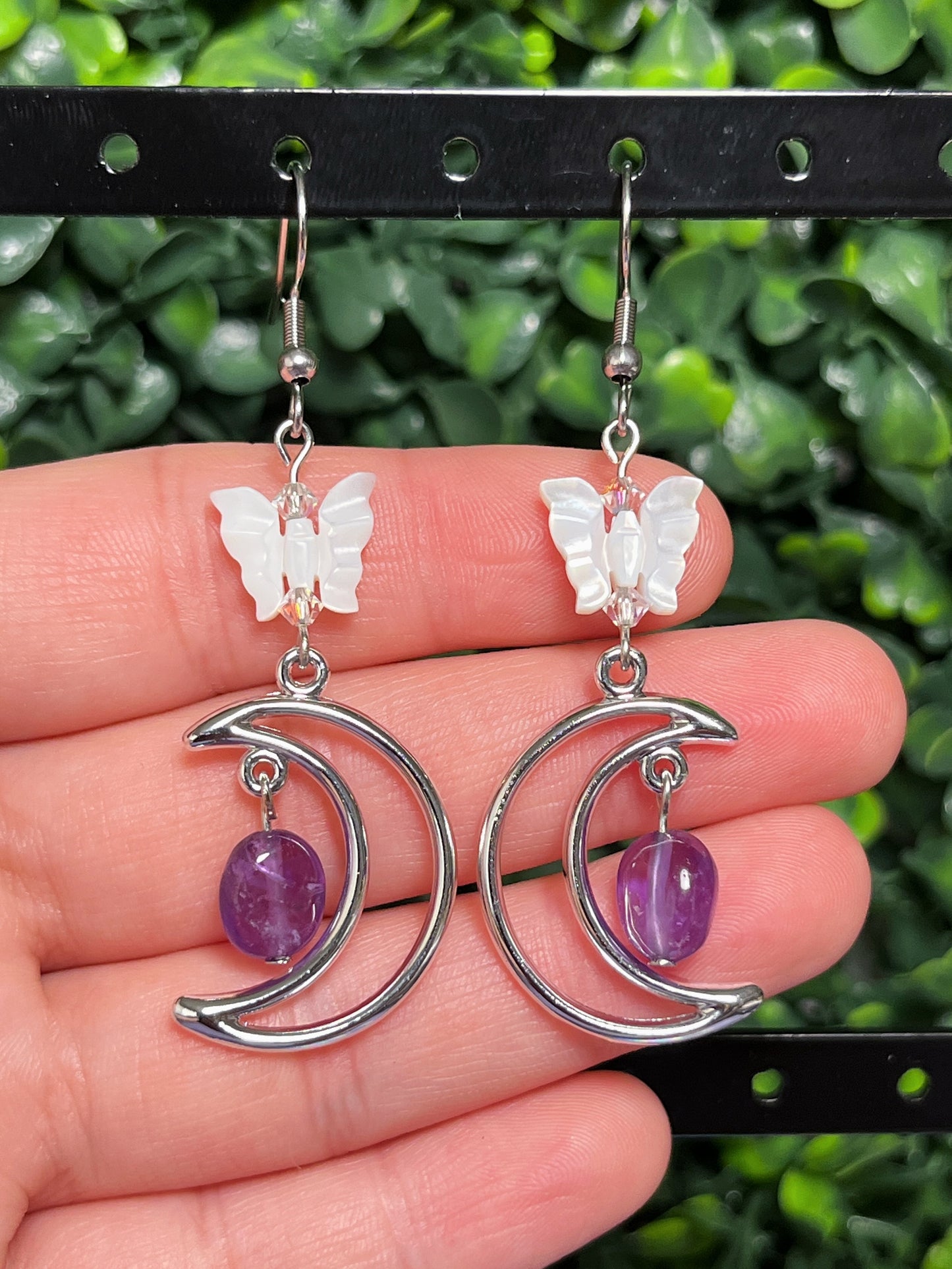 Amethyst & Butterfly Shell Earrings