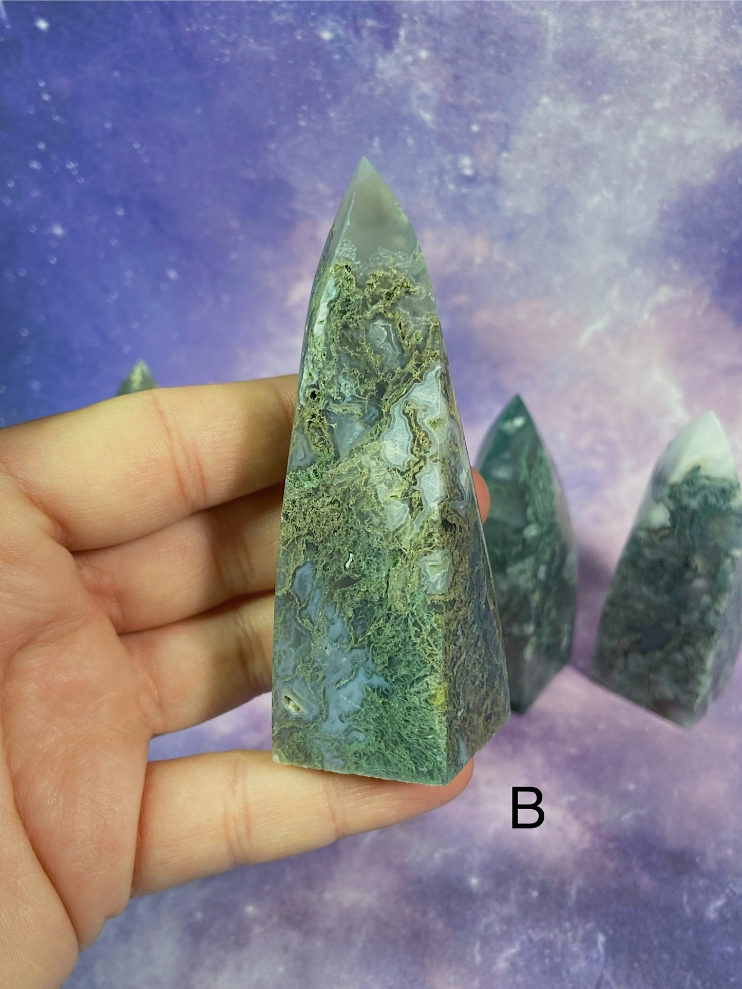 Moss Agate Flame Tower