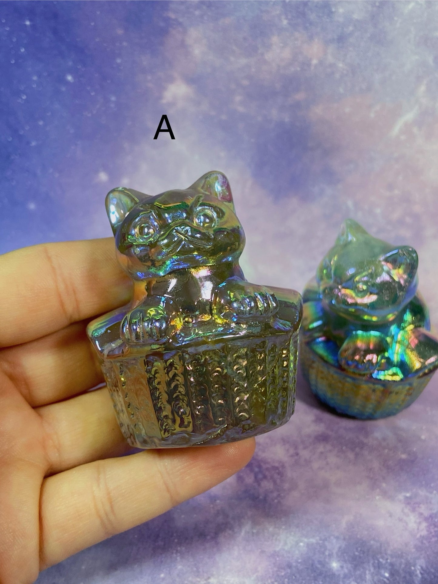 Aura Fluorite Kitty in Basket