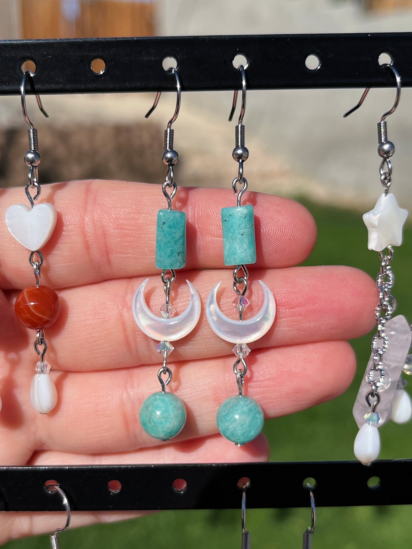 Amazonite & Moon Shell Earrings
