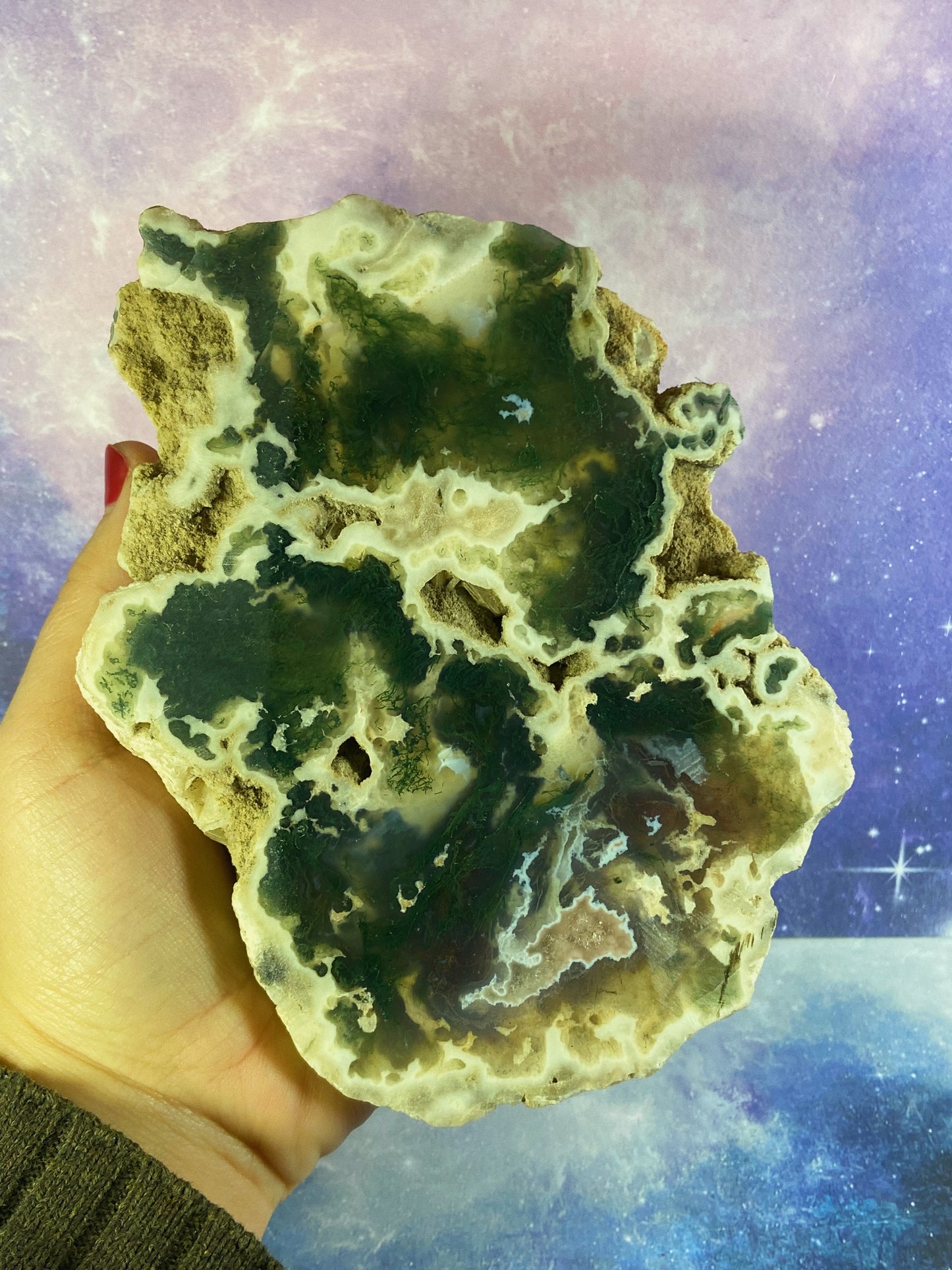 Moss Agate Geode Slice