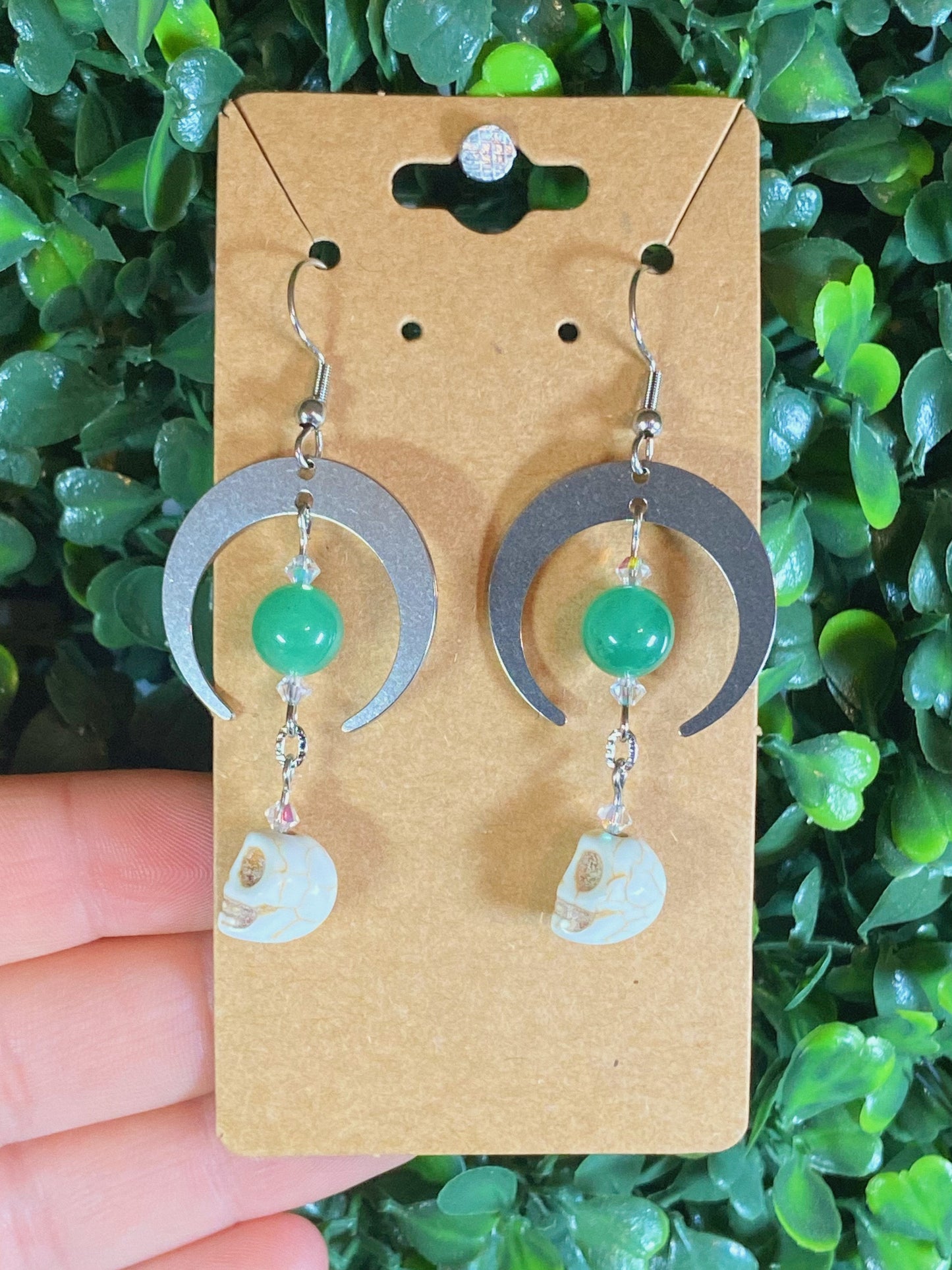 Green Aventurine Skull Earrings
