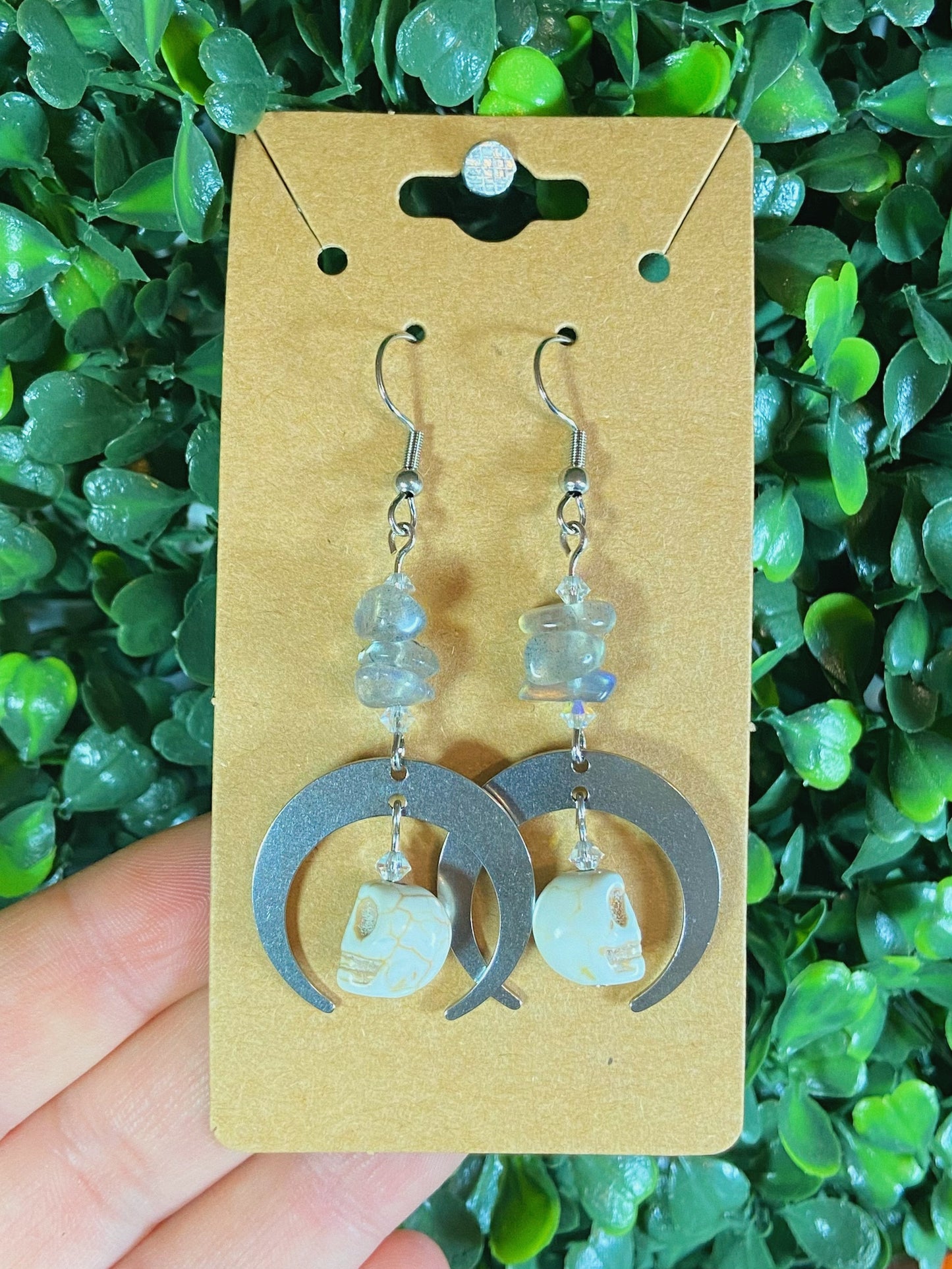 Labradorite Skull Earrings