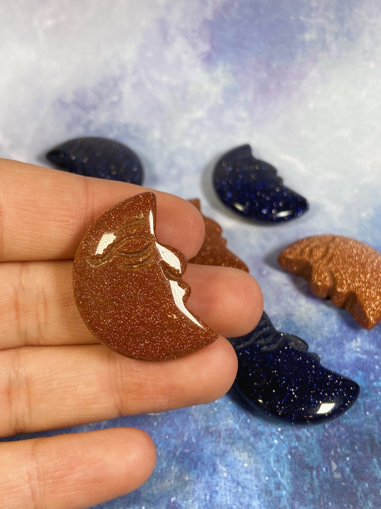 Mini Goldstone Moon Carvngs
