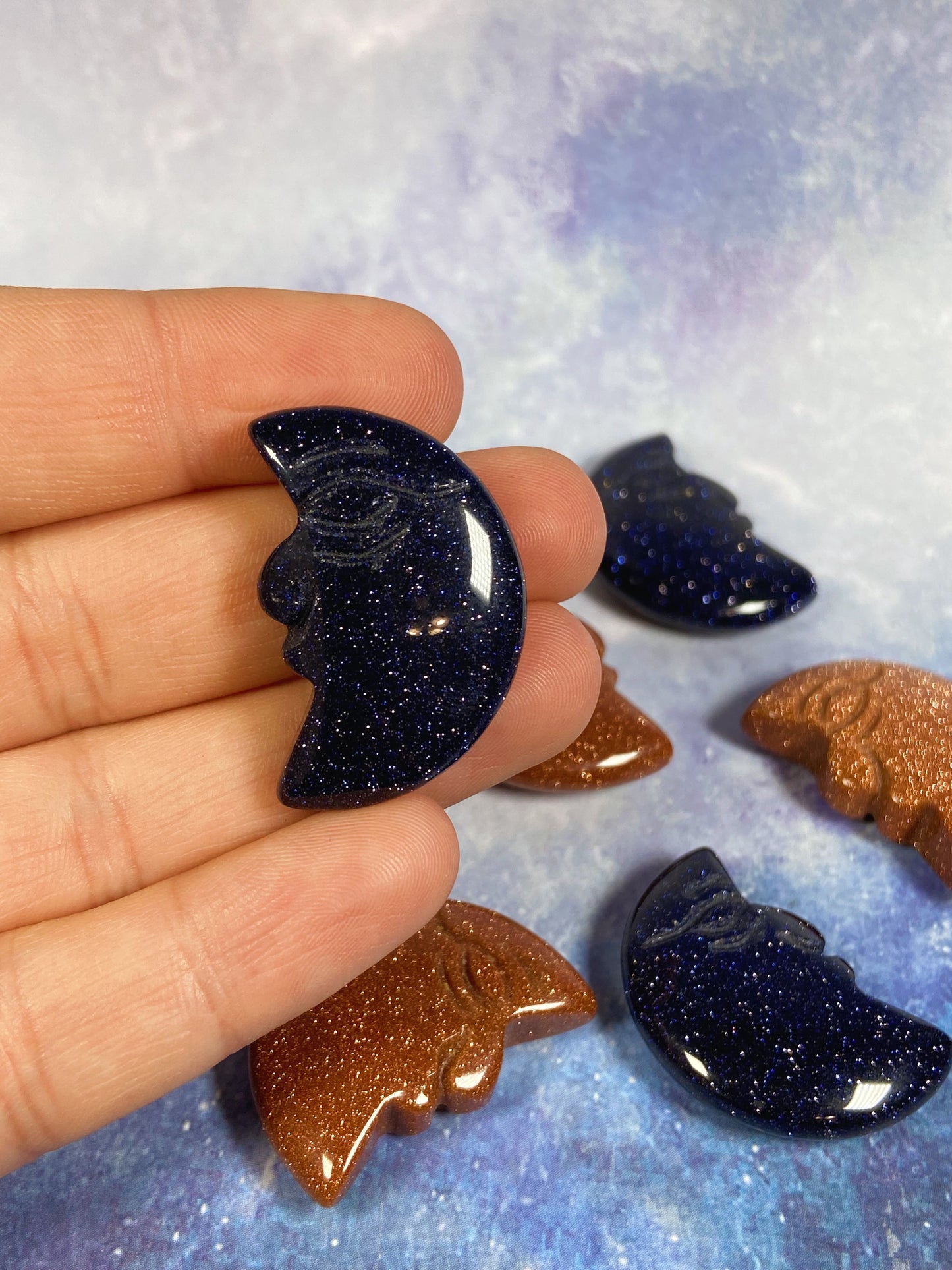 Mini Goldstone Moon Carvngs
