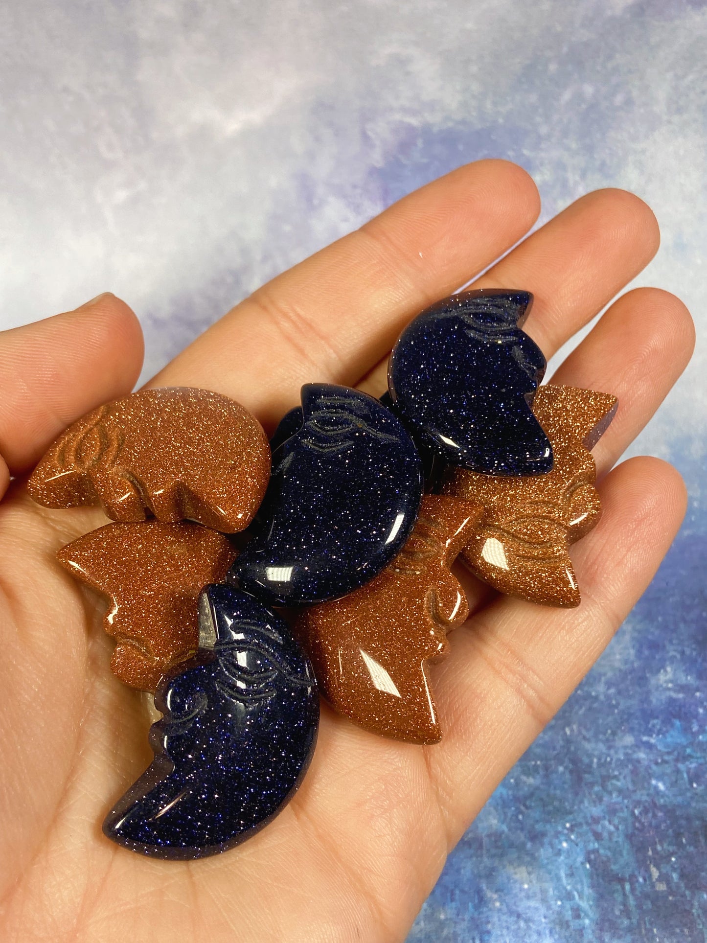 Mini Goldstone Moon Carvngs