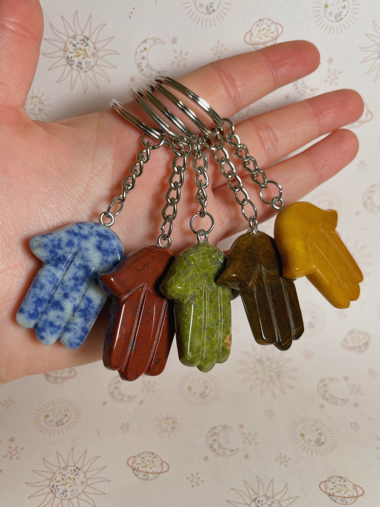 Gemstone Hamsa Hand Keychain