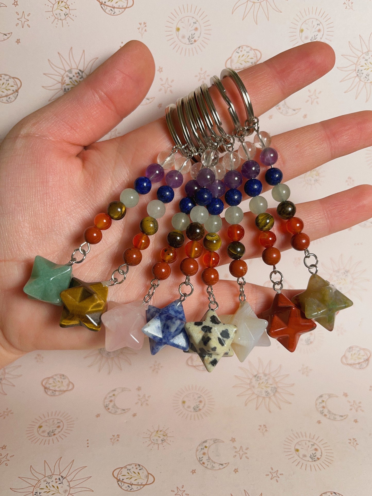 Gemstone Merkaba Star Chakra Keychain