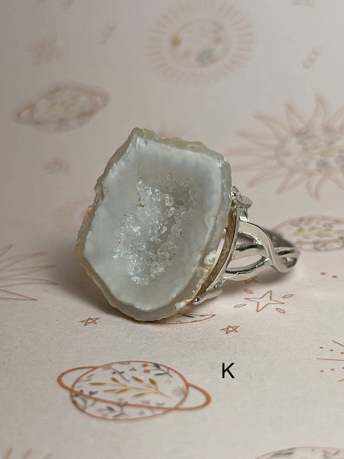 White Druzy Geode Rings