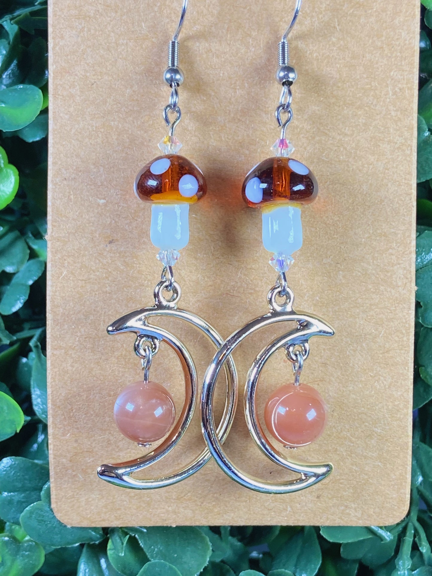 Peach Moonstone Mushroom Earrings