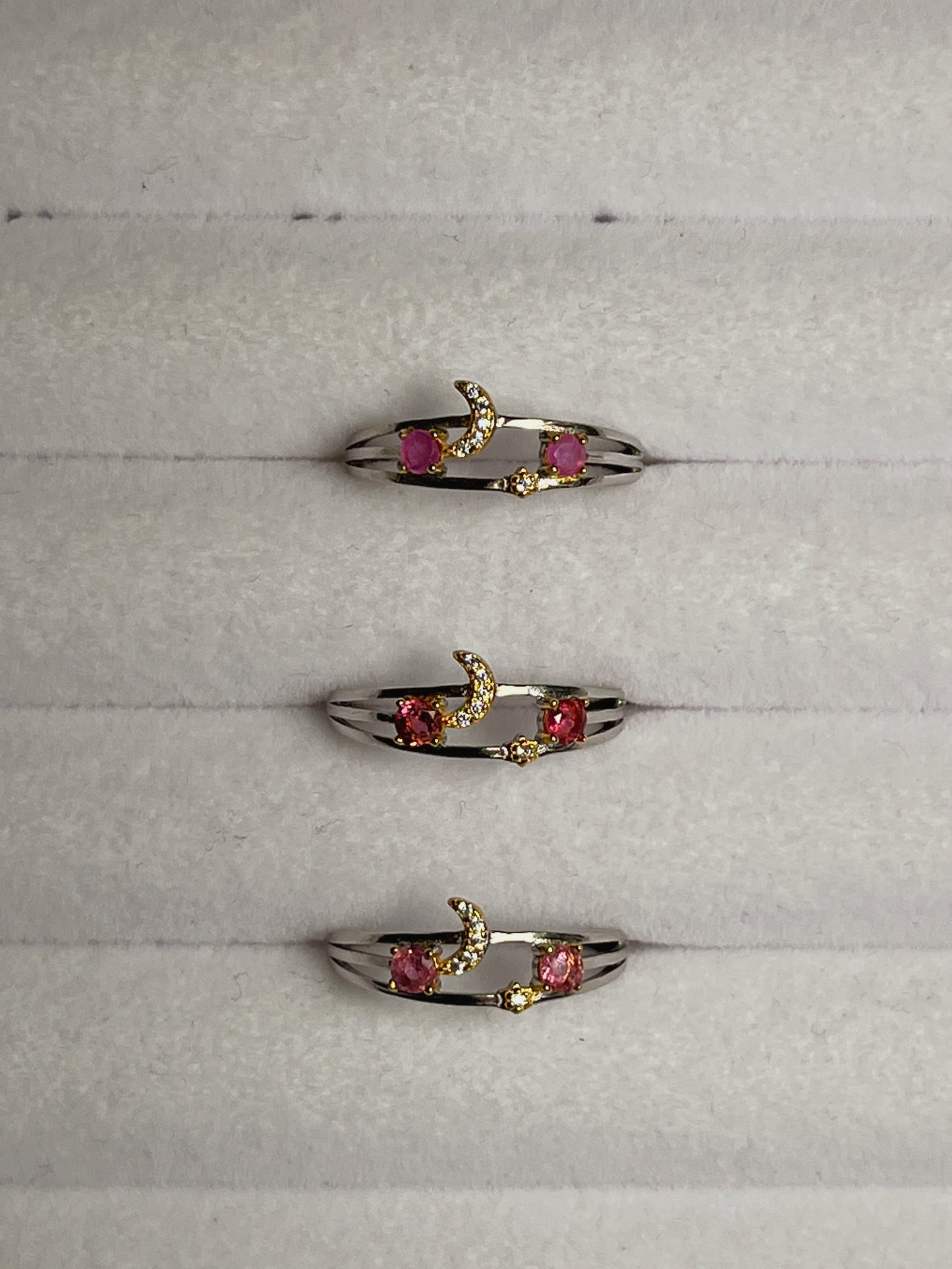 Pink Tourmaline Moon Rings