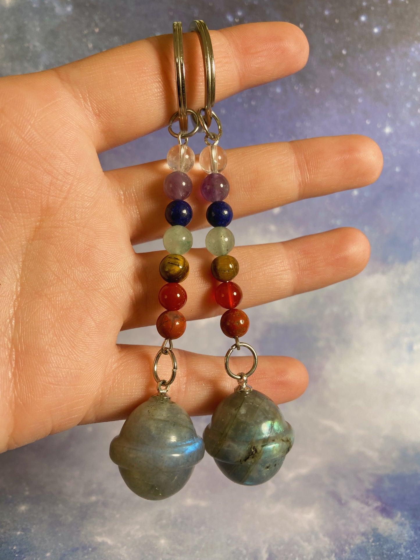 Labradorite Planet Chakra Keychain