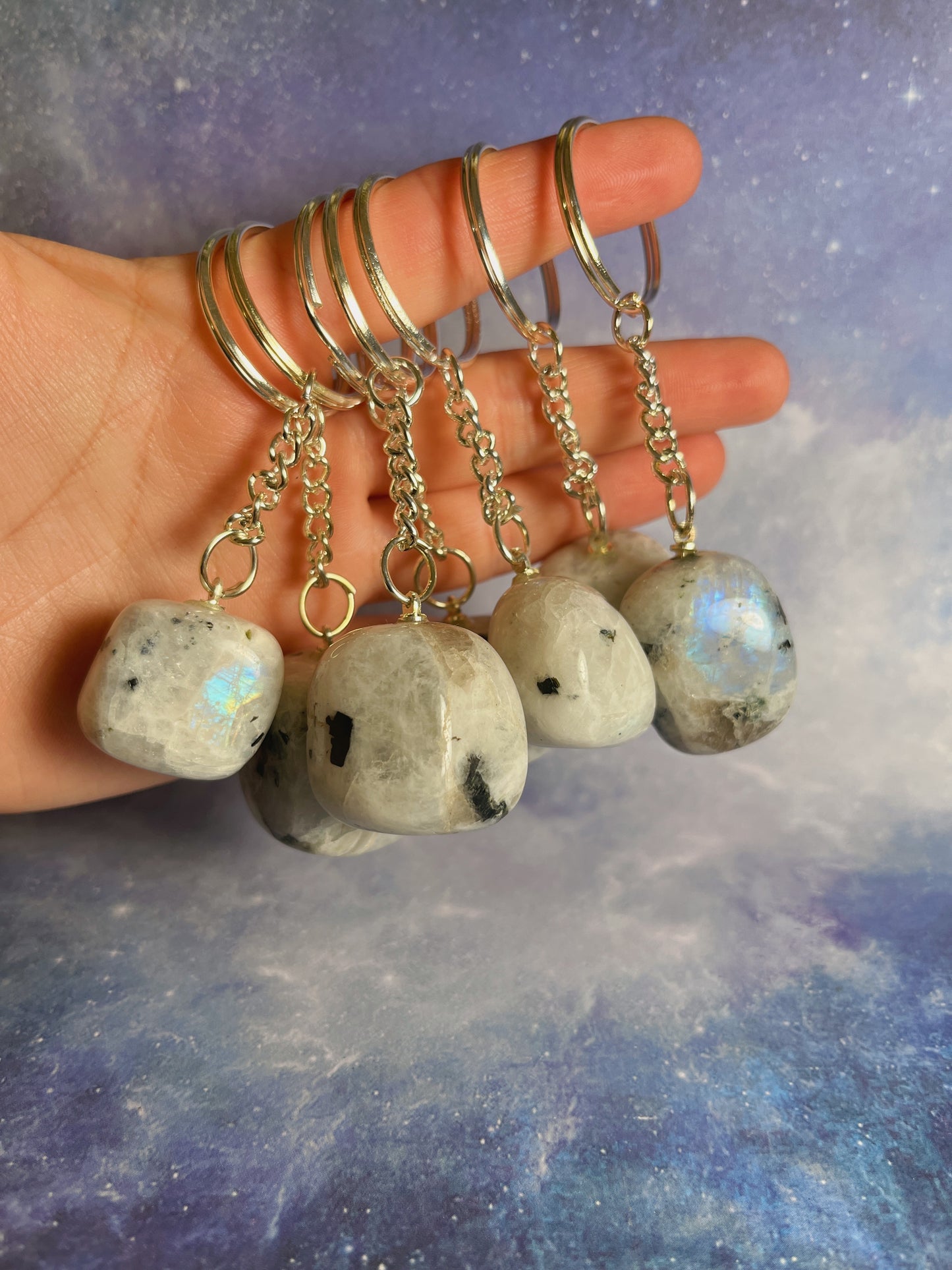 Rainbow Moonstone Tumble Keychain