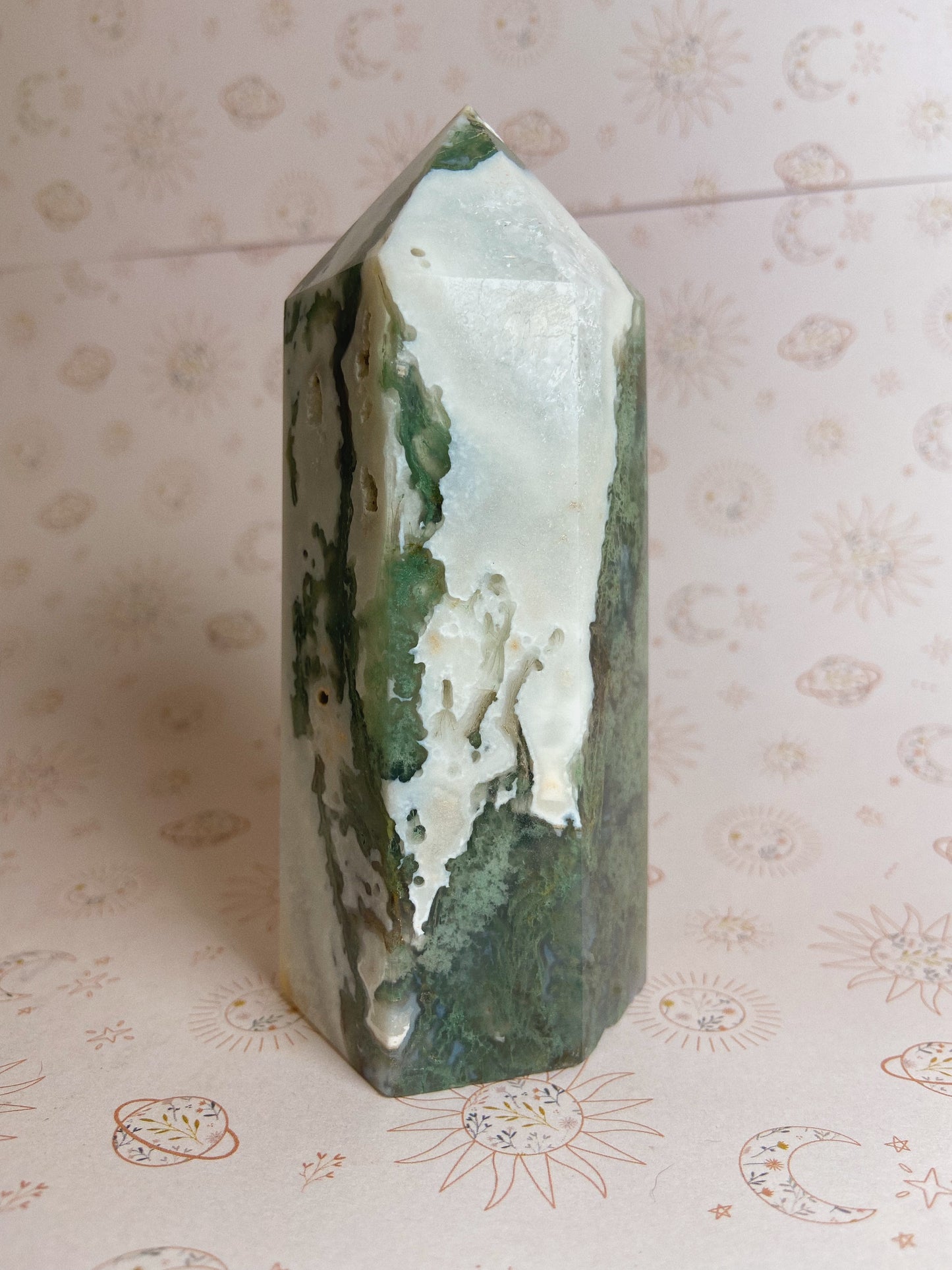 Chunky Moss Agate Tower