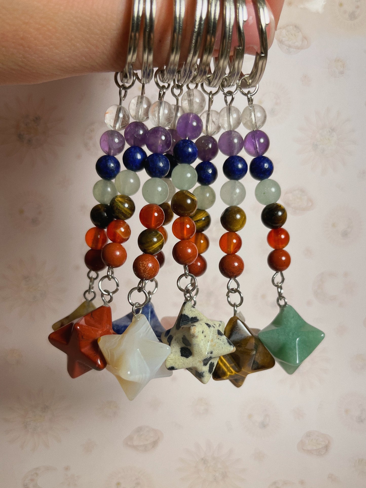 Gemstone Merkaba Star Chakra Keychain
