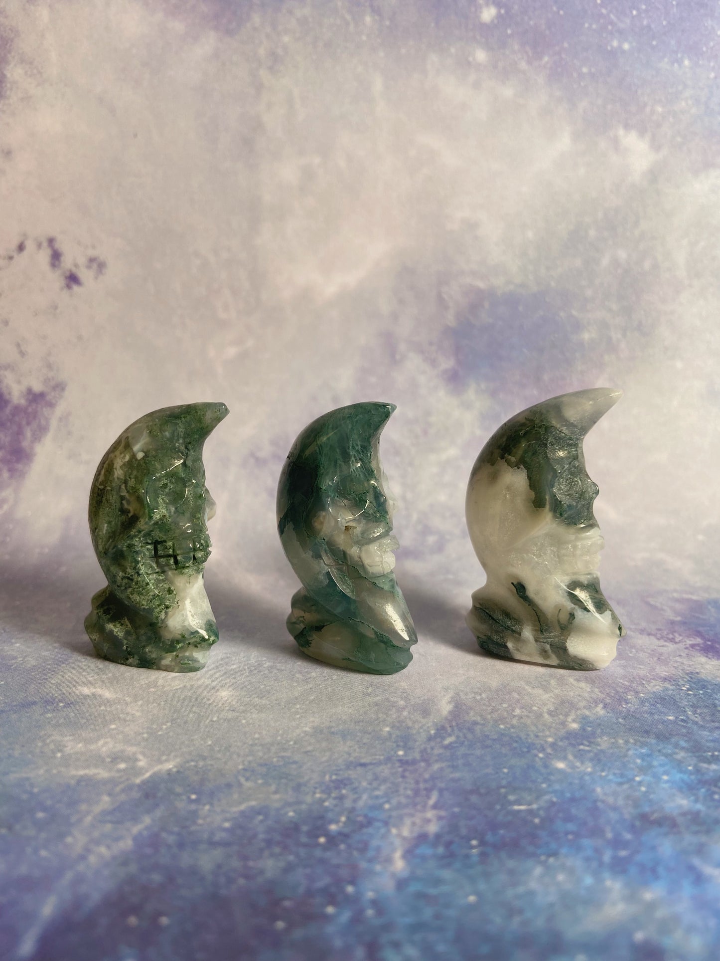 Moss Agate Moon Skull