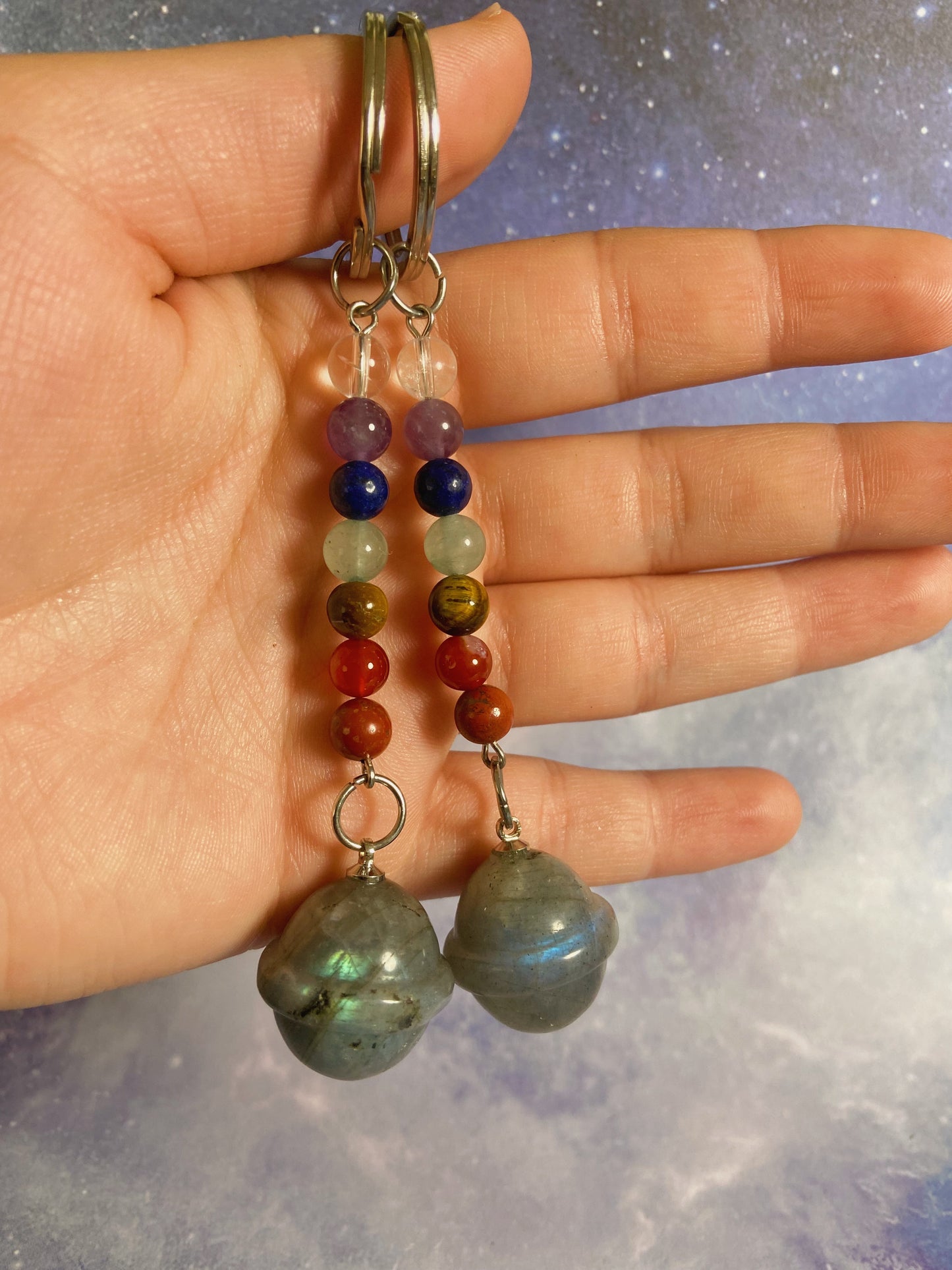 Labradorite Planet Chakra Keychain
